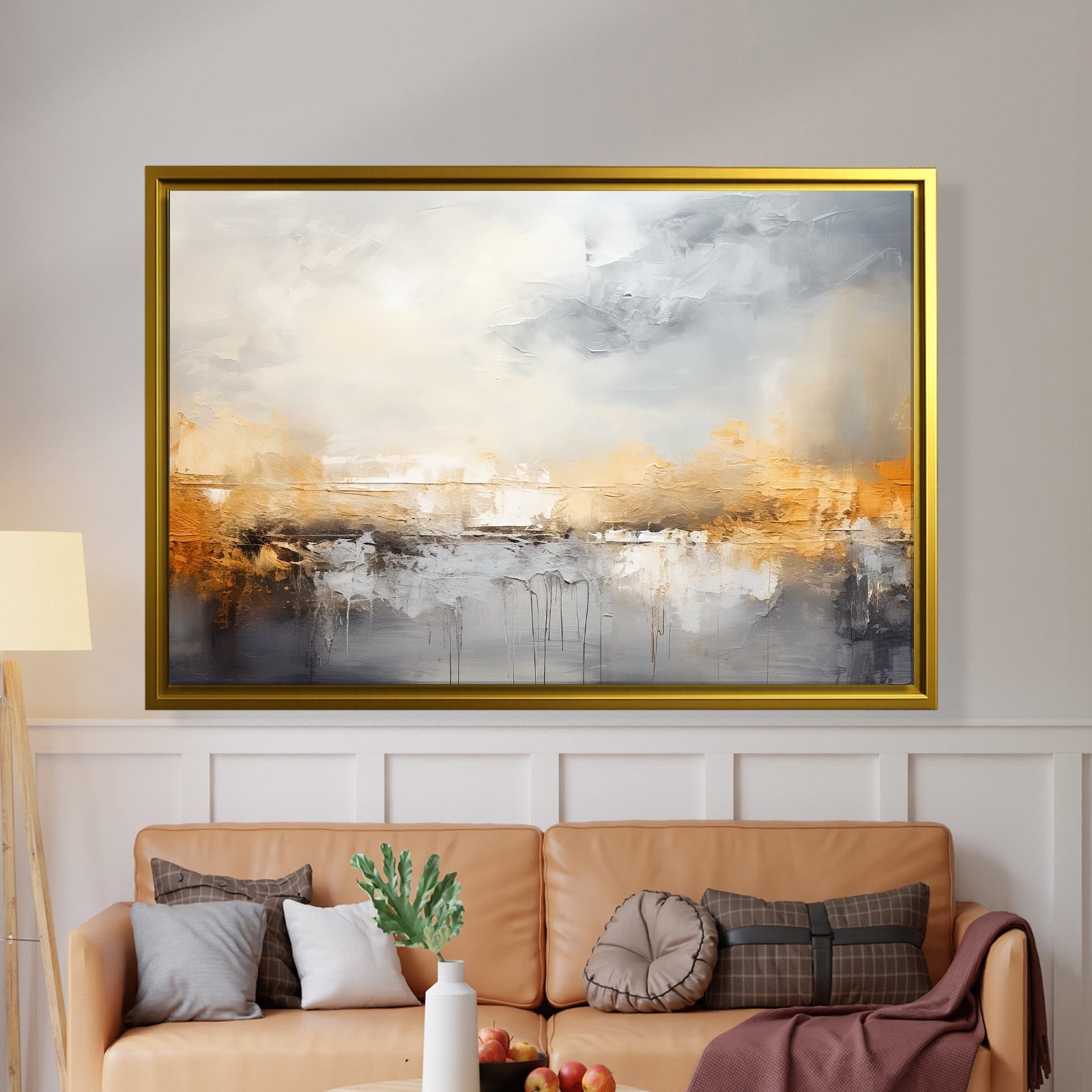 Gri ve Altın Soyut Kanvas Tablo | Modern Minimal Dokulu Premium Duvar Sanatı