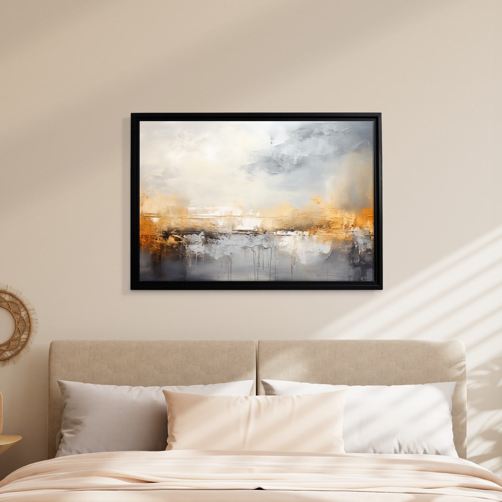 Gri ve Altın Soyut Kanvas Tablo | Modern Minimal Dokulu Premium Duvar Sanatı