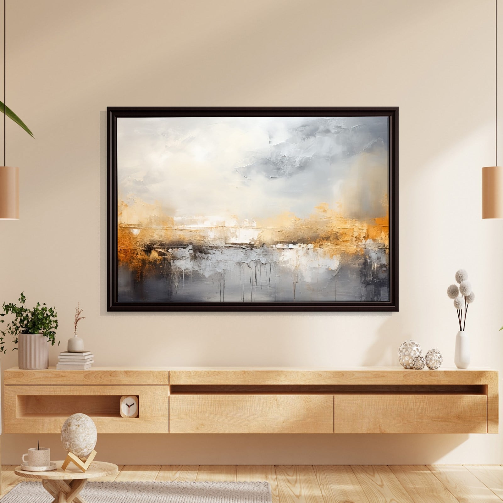 Gri ve Altın Soyut Kanvas Tablo | Modern Minimal Dokulu Premium Duvar Sanatı