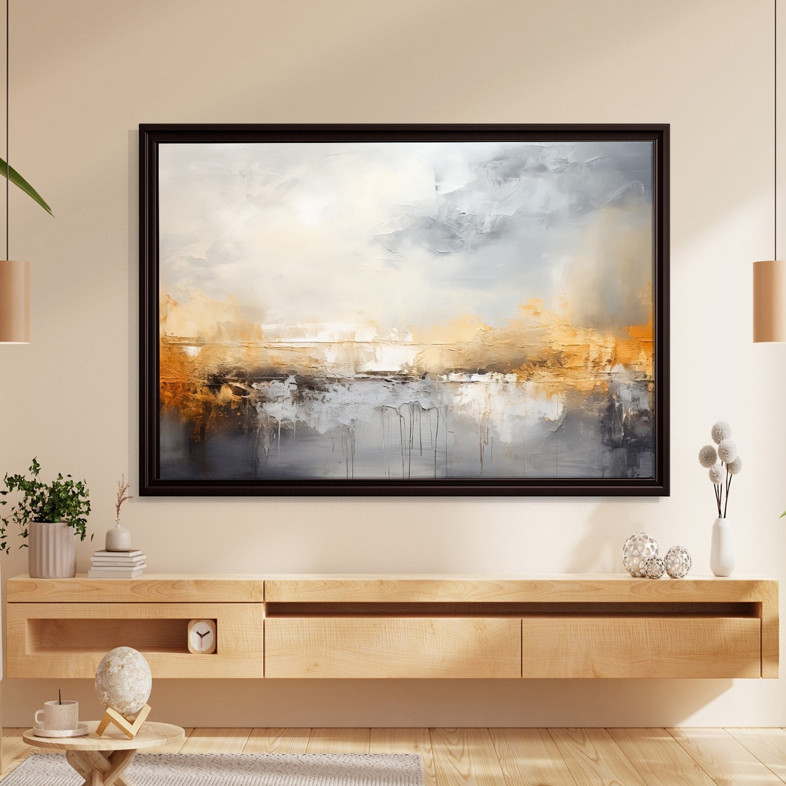 Gri ve Altın Soyut Kanvas Tablo | Modern Minimal Dokulu Premium Duvar Sanatı