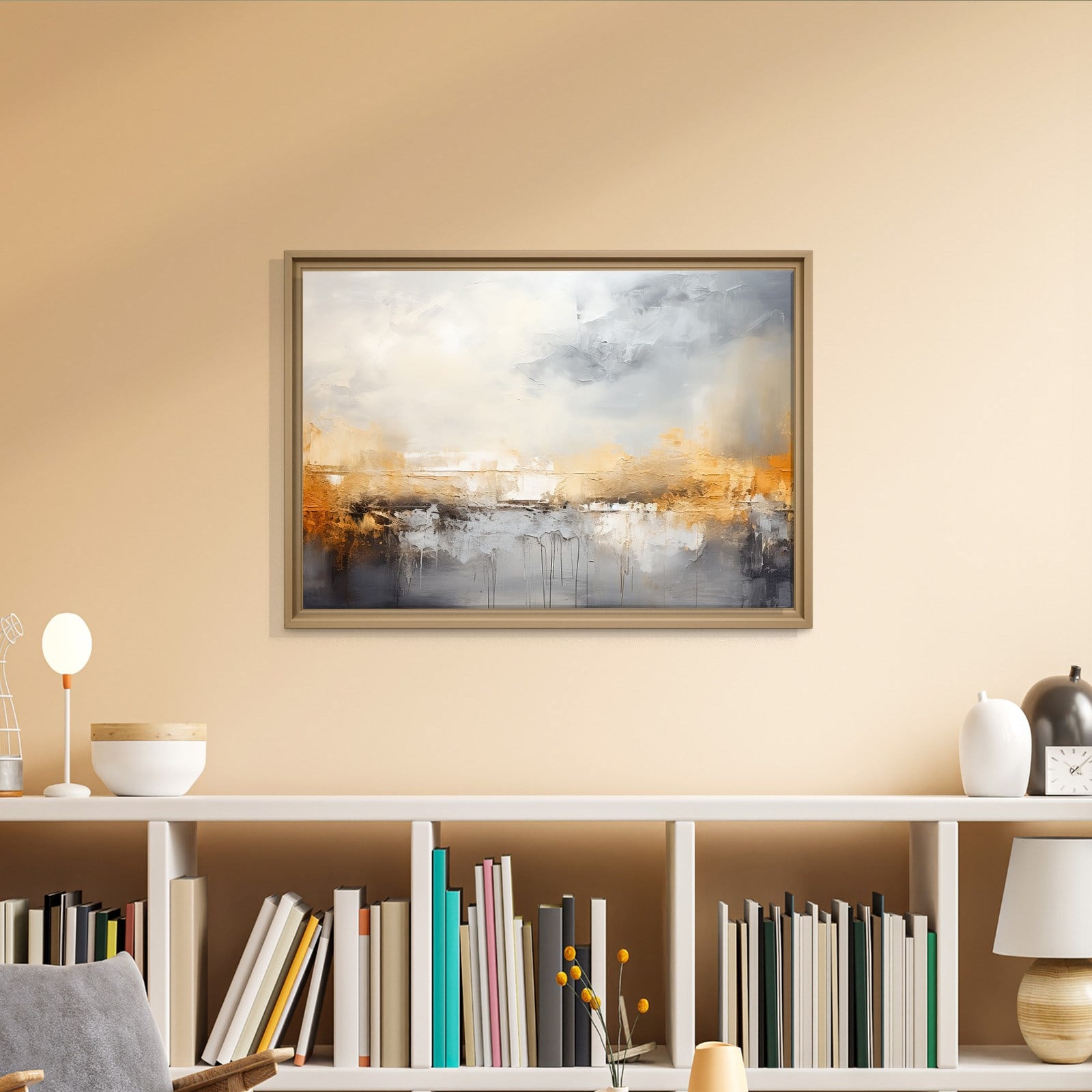 Gri ve Altın Soyut Kanvas Tablo | Modern Minimal Dokulu Premium Duvar Sanatı