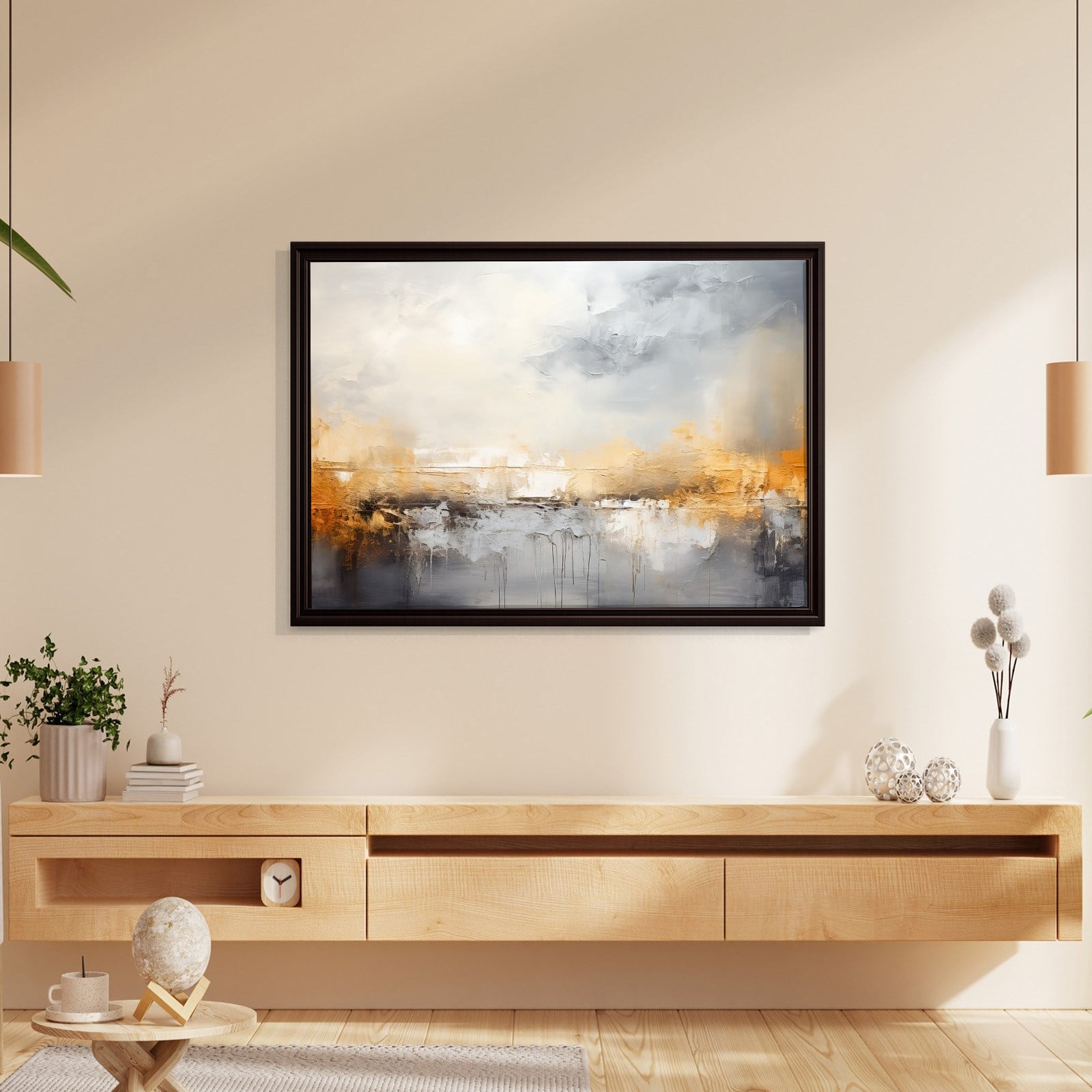 Gri ve Altın Soyut Kanvas Tablo | Modern Minimal Dokulu Premium Duvar Sanatı