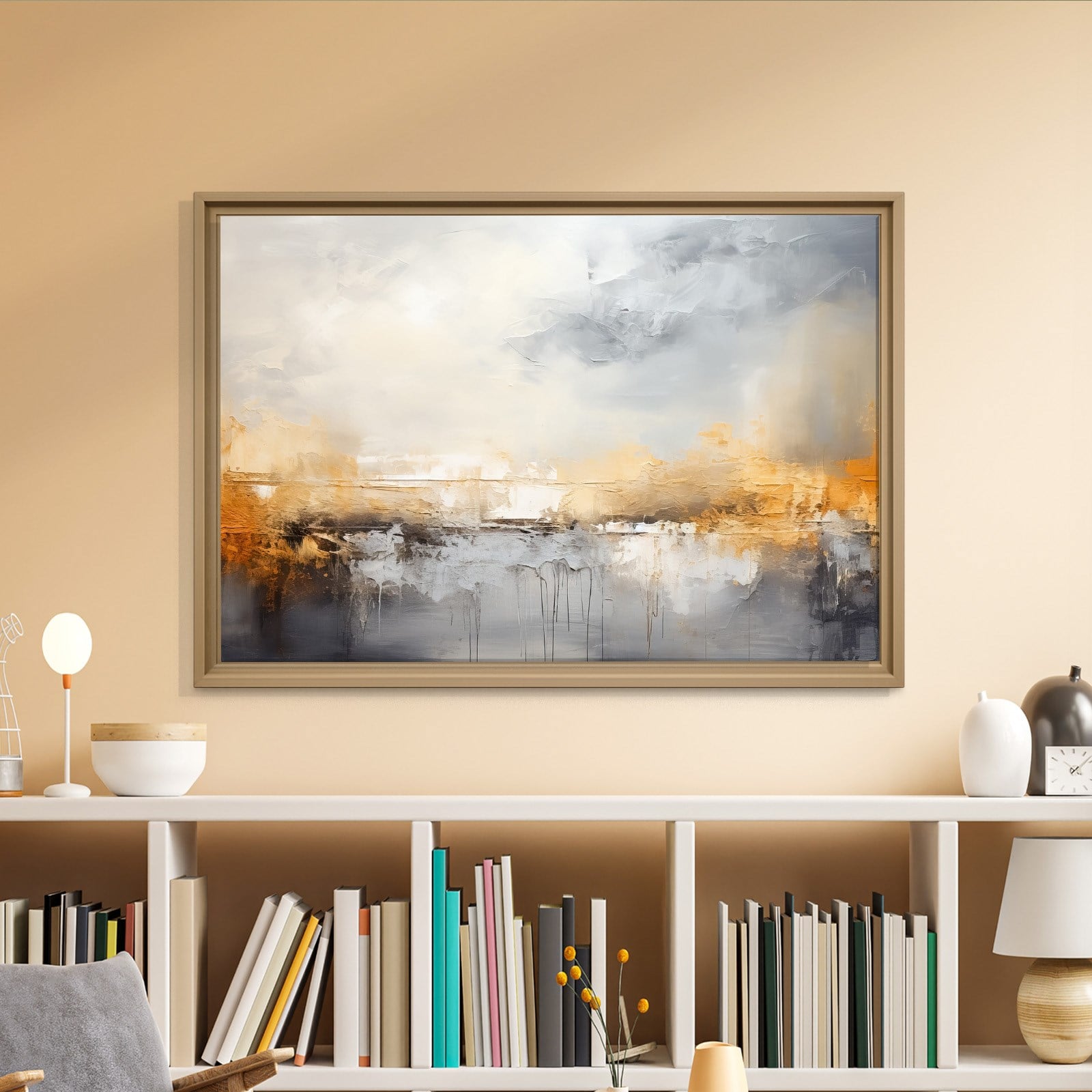 Gri ve Altın Soyut Kanvas Tablo | Modern Minimal Dokulu Premium Duvar Sanatı