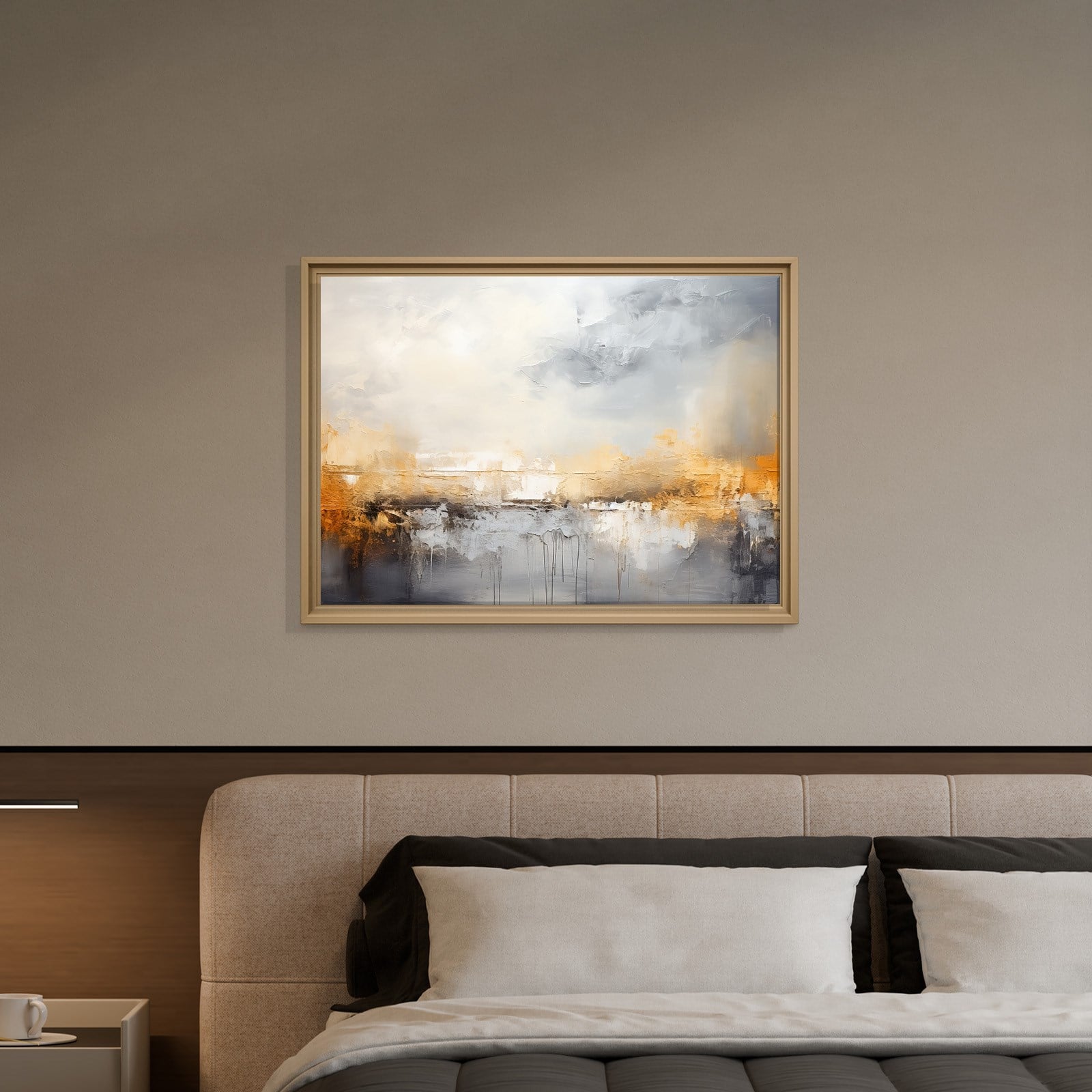 Gri ve Altın Soyut Kanvas Tablo | Modern Minimal Dokulu Premium Duvar Sanatı