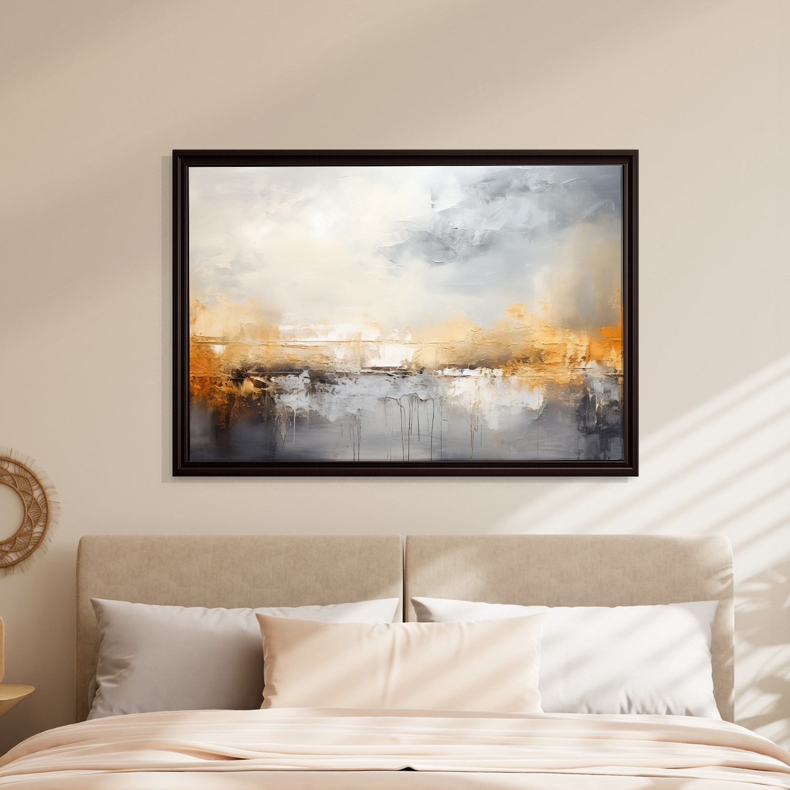 Gri ve Altın Soyut Kanvas Tablo | Modern Minimal Dokulu Premium Duvar Sanatı