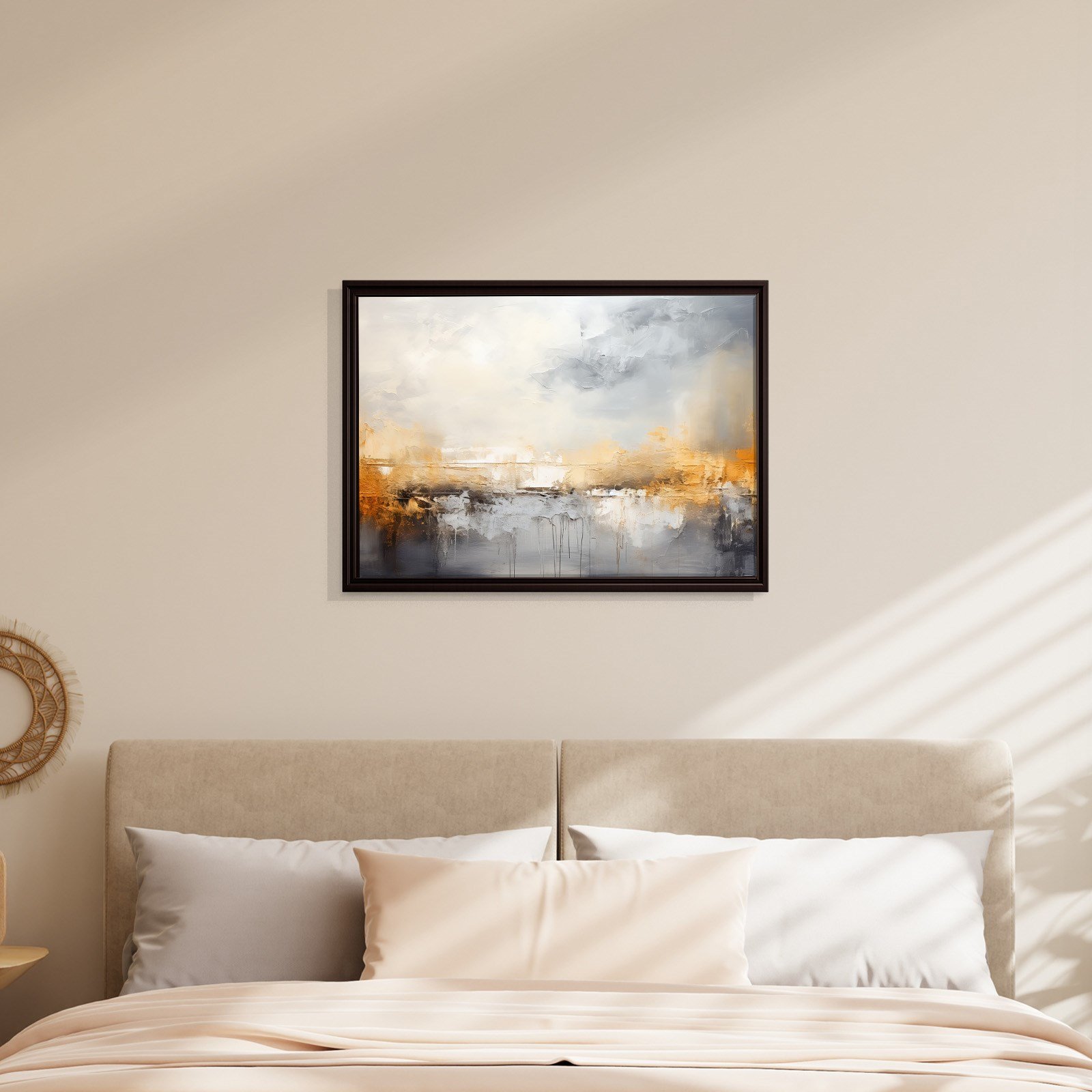 Gri ve Altın Soyut Kanvas Tablo | Modern Minimal Dokulu Premium Duvar Sanatı