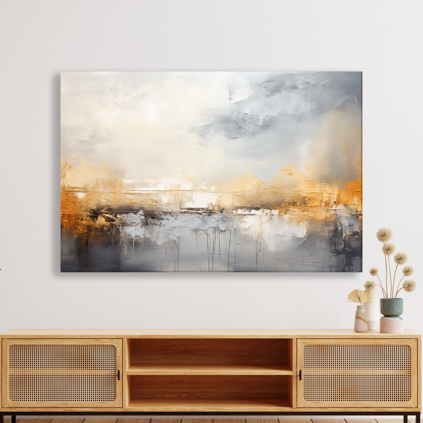 Gri ve Altın Soyut Kanvas Tablo | Modern Minimal Dokulu Premium Duvar Sanatı