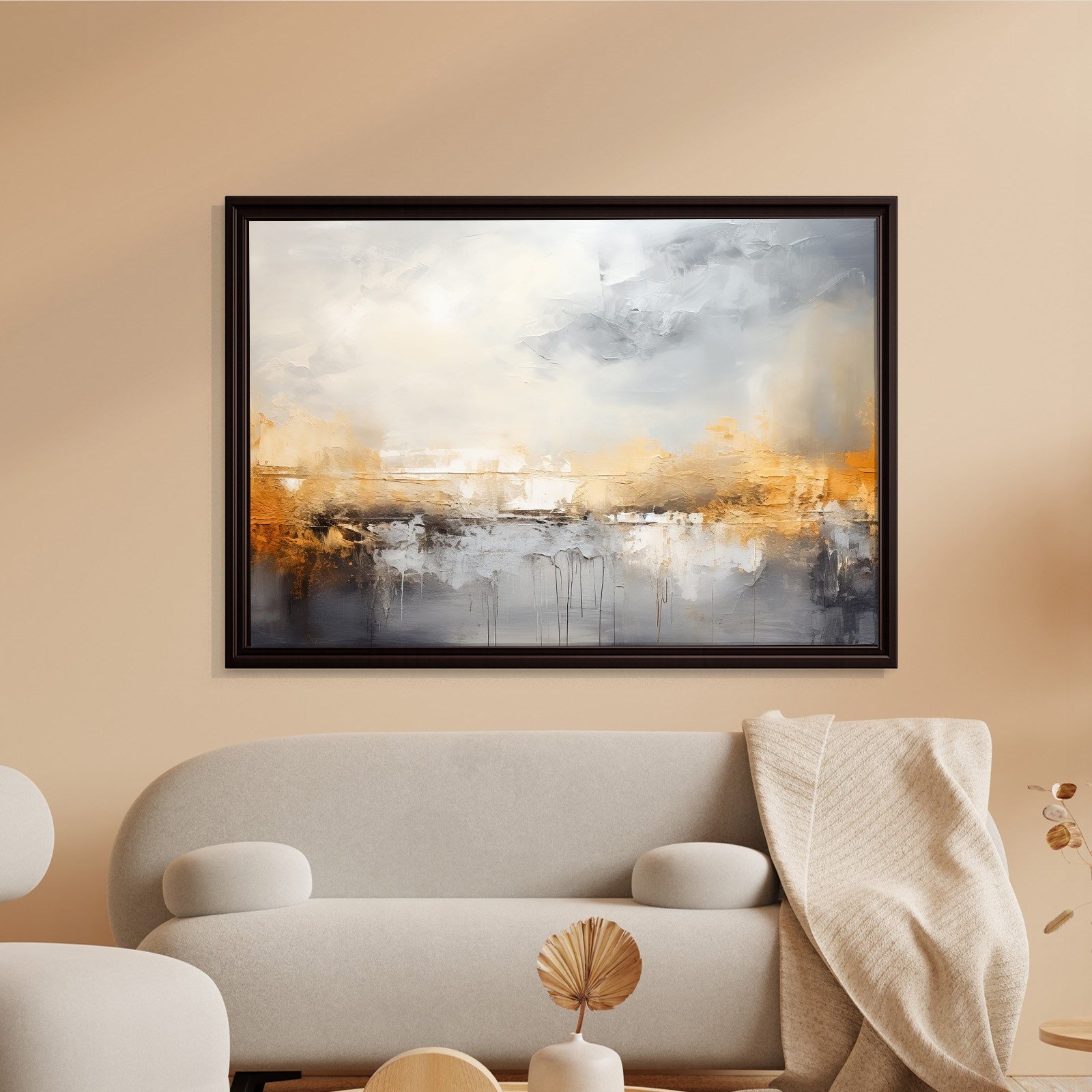 Gri ve Altın Soyut Kanvas Tablo | Modern Minimal Dokulu Premium Duvar Sanatı