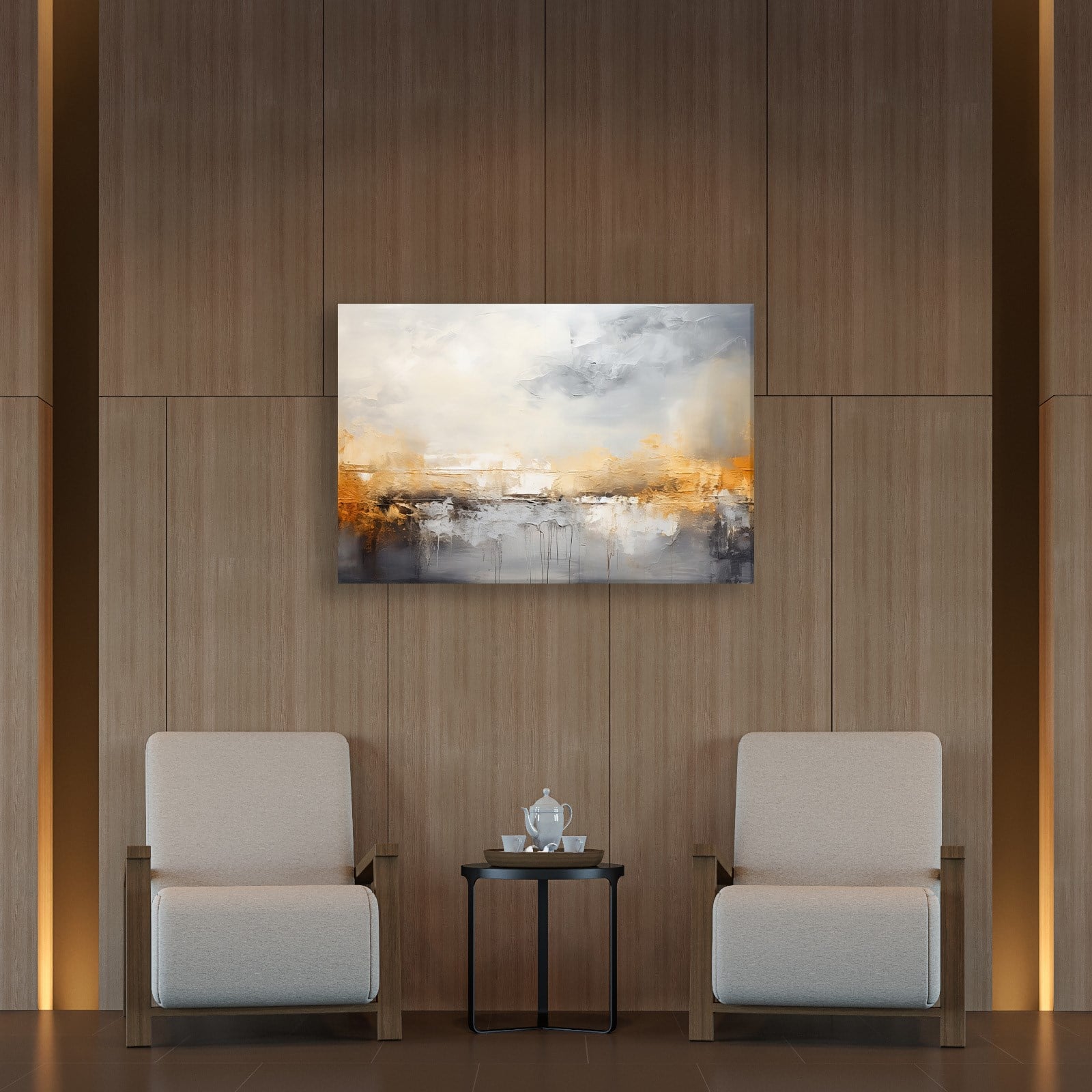 Gri ve Altın Soyut Kanvas Tablo | Modern Minimal Dokulu Premium Duvar Sanatı
