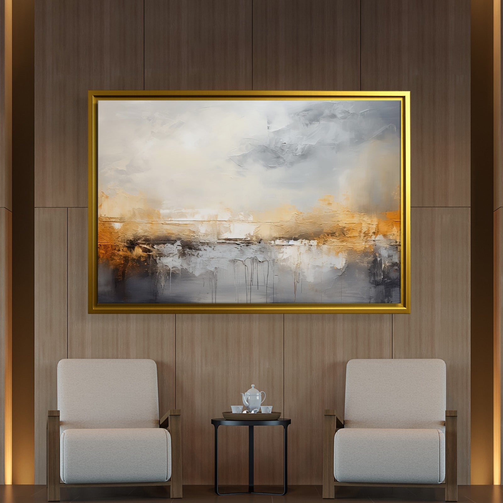 Gri ve Altın Soyut Kanvas Tablo | Modern Minimal Dokulu Premium Duvar Sanatı