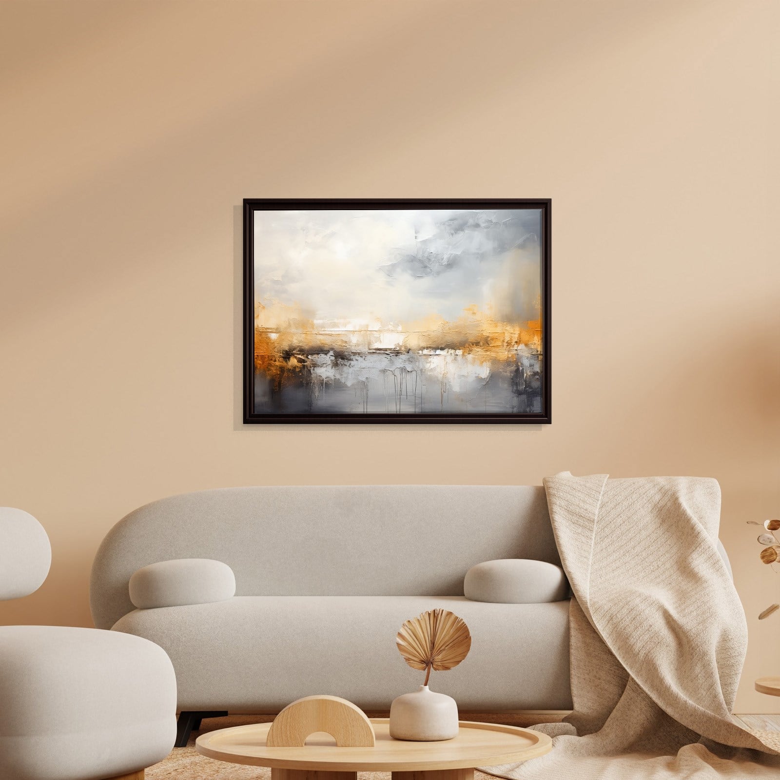 Gri ve Altın Soyut Kanvas Tablo | Modern Minimal Dokulu Premium Duvar Sanatı