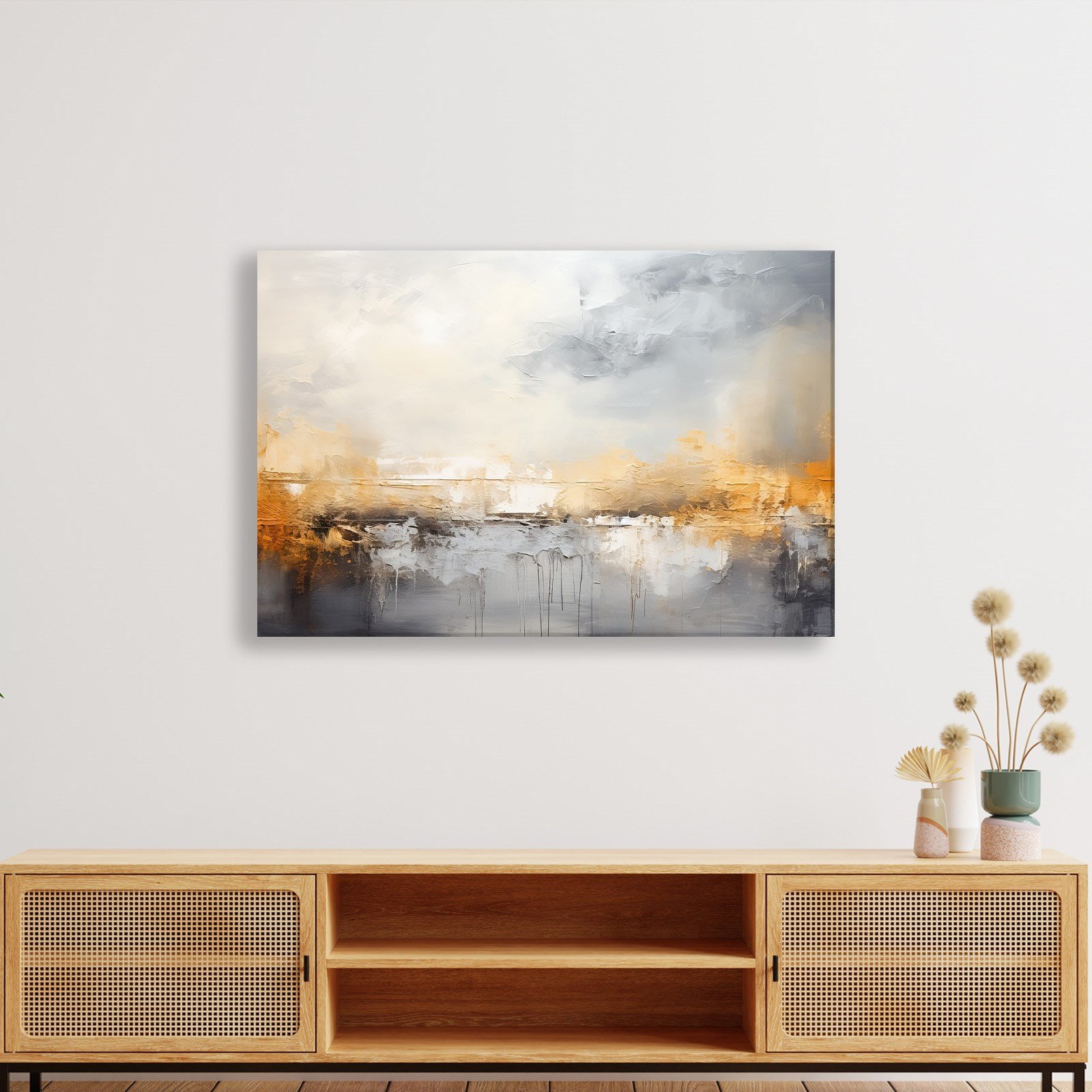 Gri ve Altın Soyut Kanvas Tablo | Modern Minimal Dokulu Premium Duvar Sanatı
