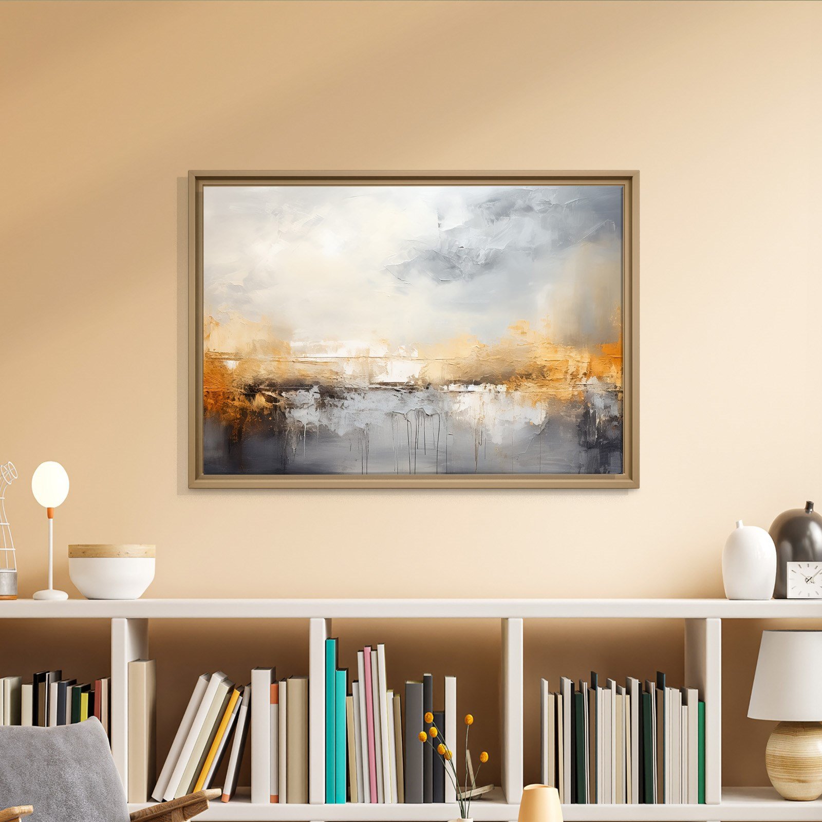 Gri ve Altın Soyut Kanvas Tablo | Modern Minimal Dokulu Premium Duvar Sanatı