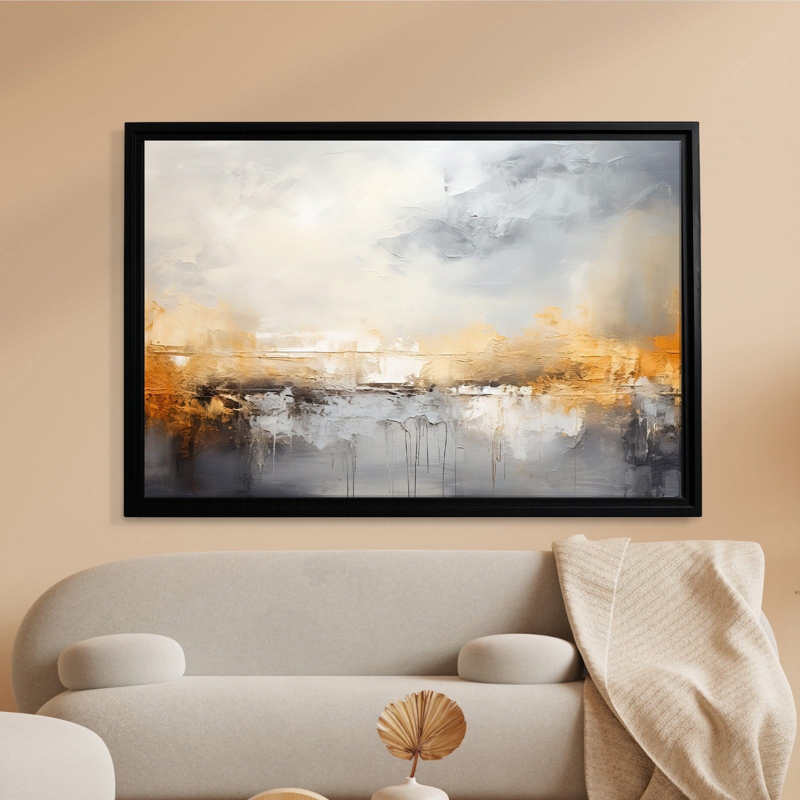 Gri ve Altın Soyut Kanvas Tablo | Modern Minimal Dokulu Premium Duvar Sanatı