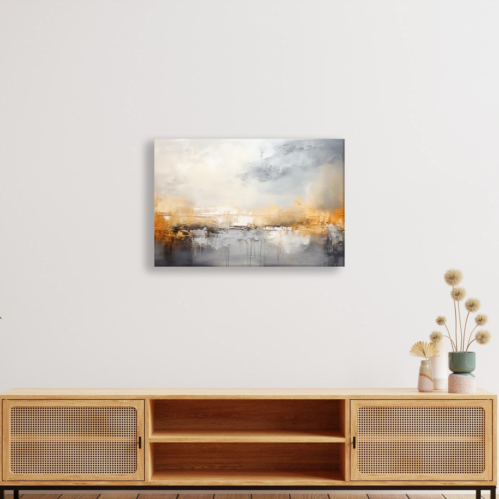 Gri ve Altın Soyut Kanvas Tablo | Modern Minimal Dokulu Premium Duvar Sanatı