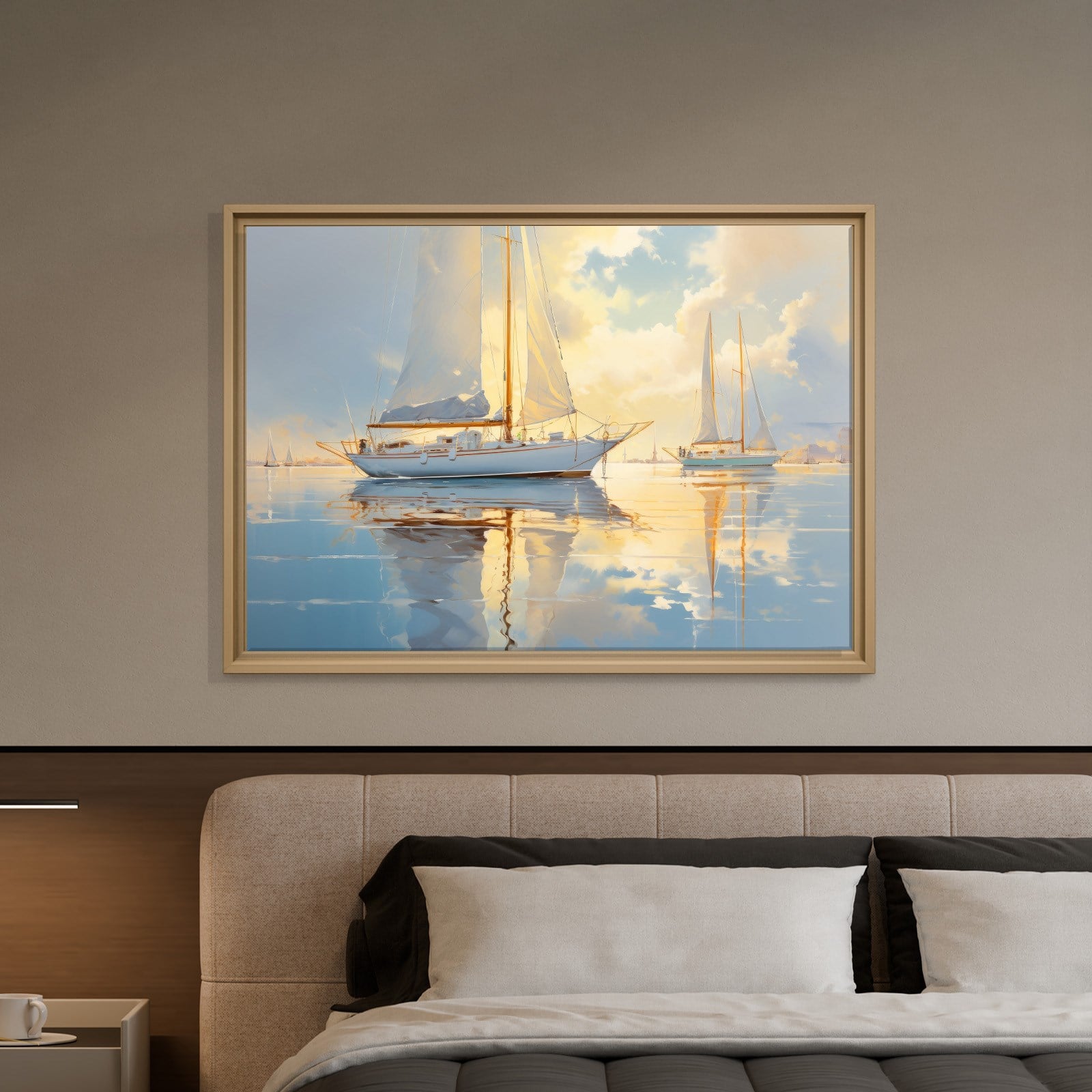 Gün Batımında Yelkenliler Kanvas Tablo | Deniz Manzaralı Premium Duvar Sanatı