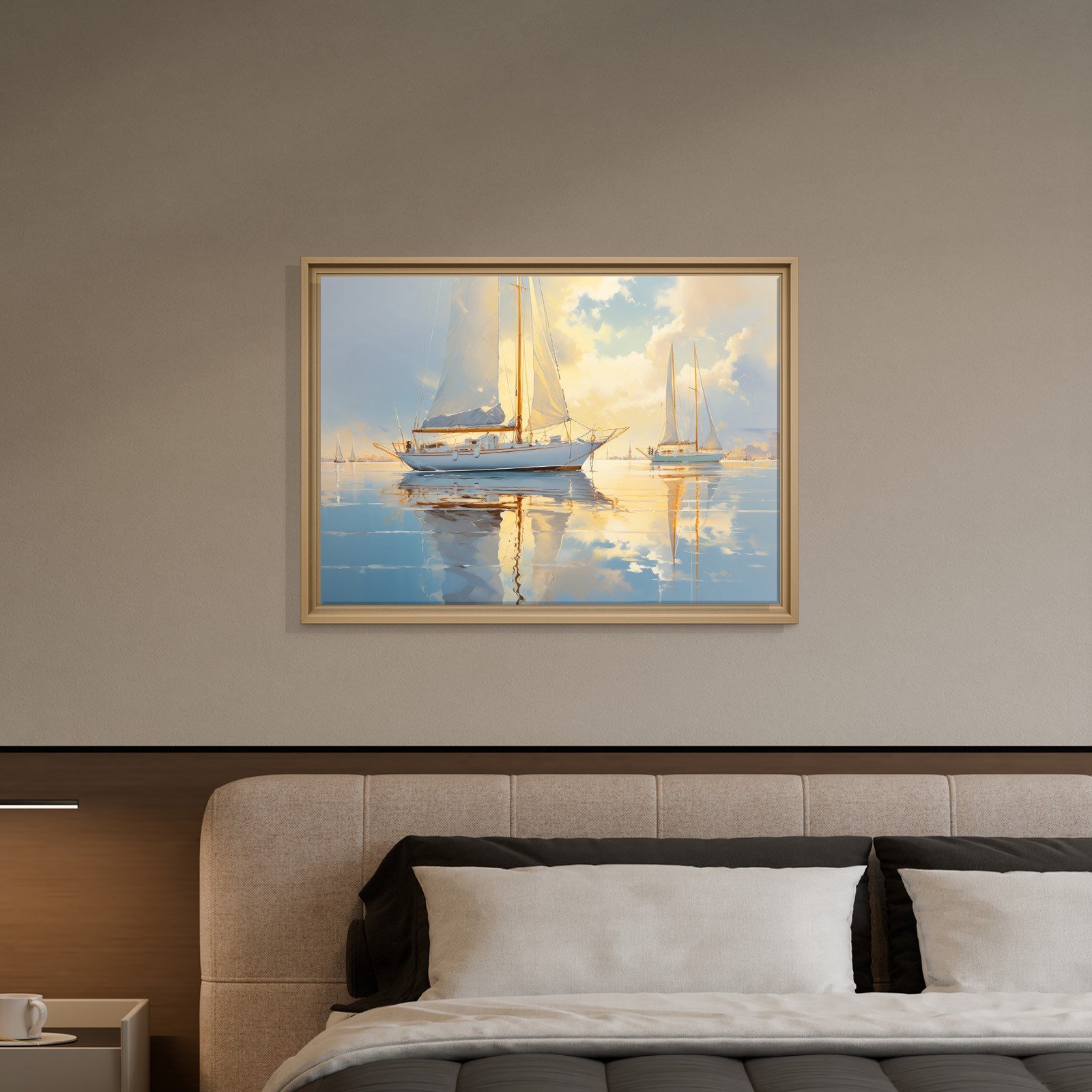 Gün Batımında Yelkenliler Kanvas Tablo | Deniz Manzaralı Premium Duvar Sanatı