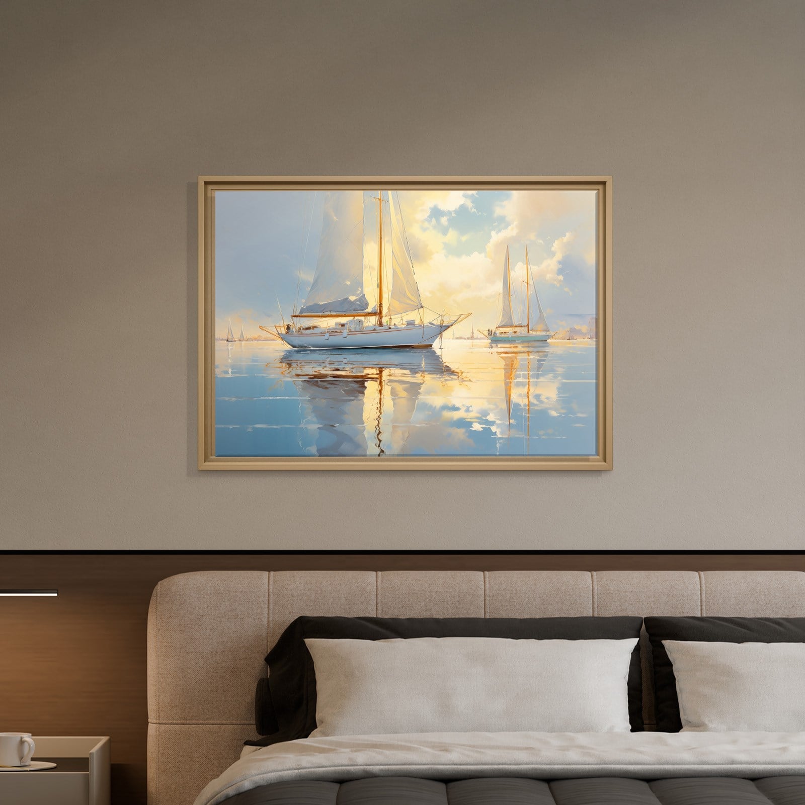 Gün Batımında Yelkenliler Kanvas Tablo | Deniz Manzaralı Premium Duvar Sanatı