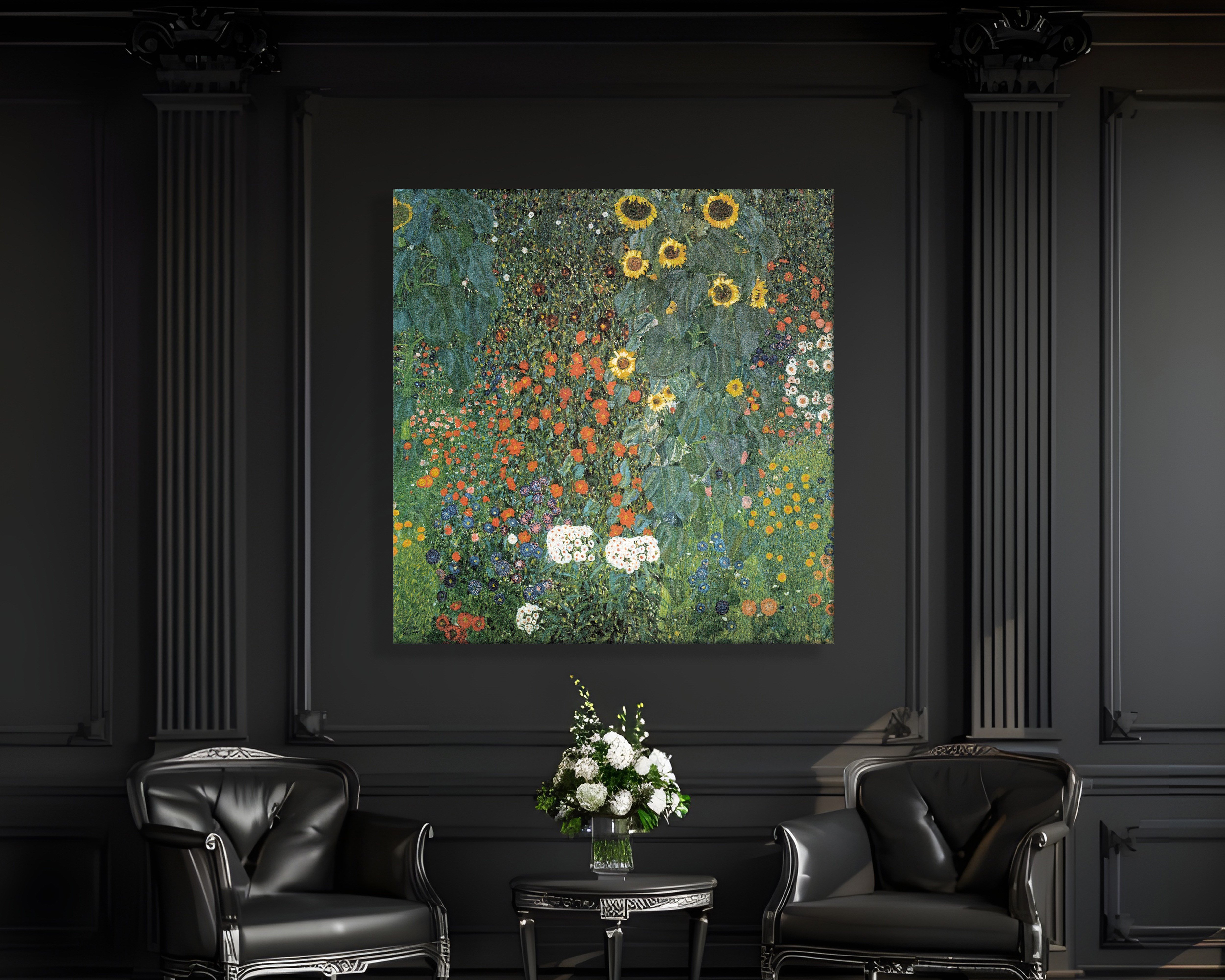 Gustav Klimt Farm Garden with Sunflowers Kanvas Tablo – Ayçiçekli Çiçek Bahçesi