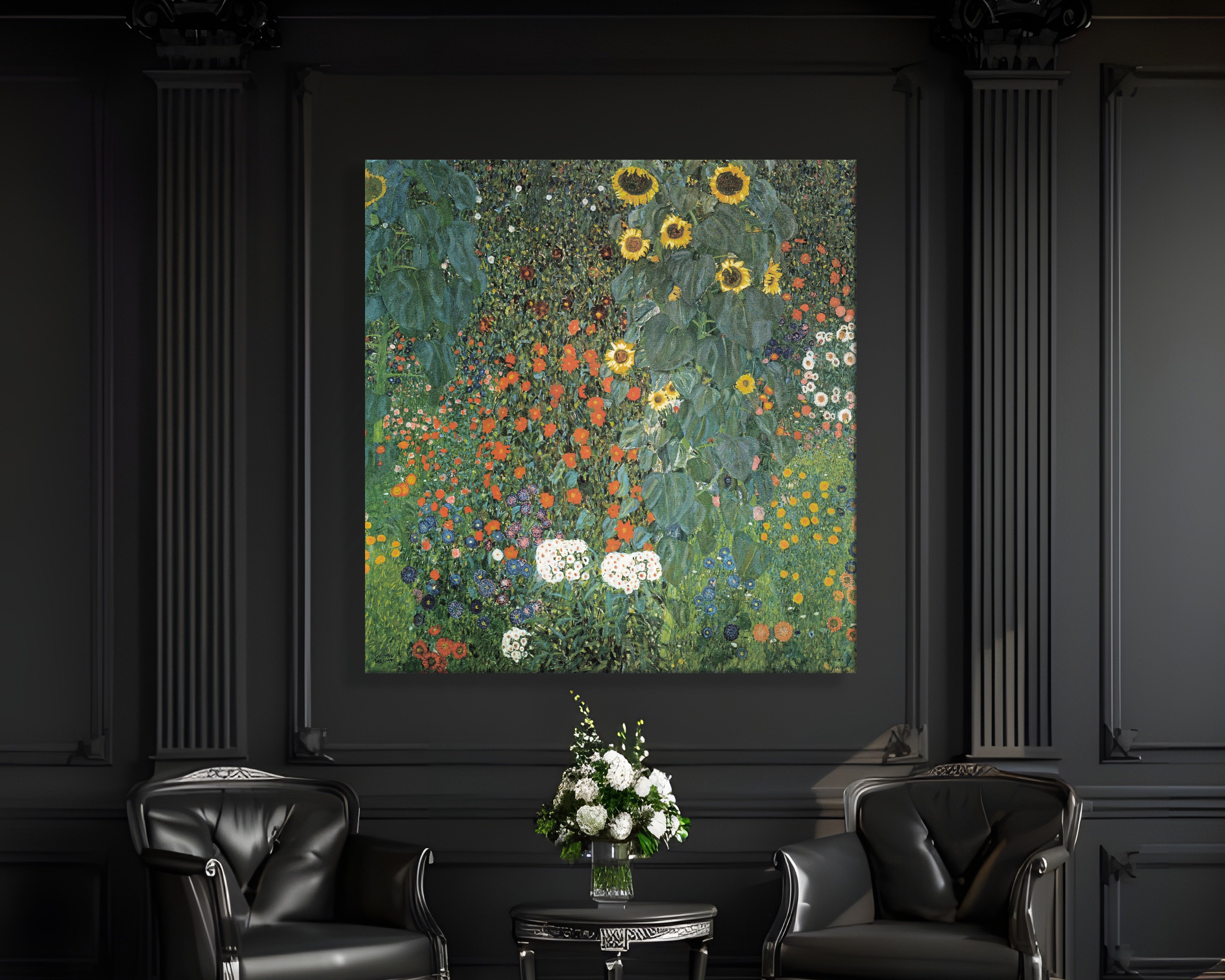 Gustav Klimt Farm Garden with Sunflowers Kanvas Tablo – Ayçiçekli Çiçek Bahçesi