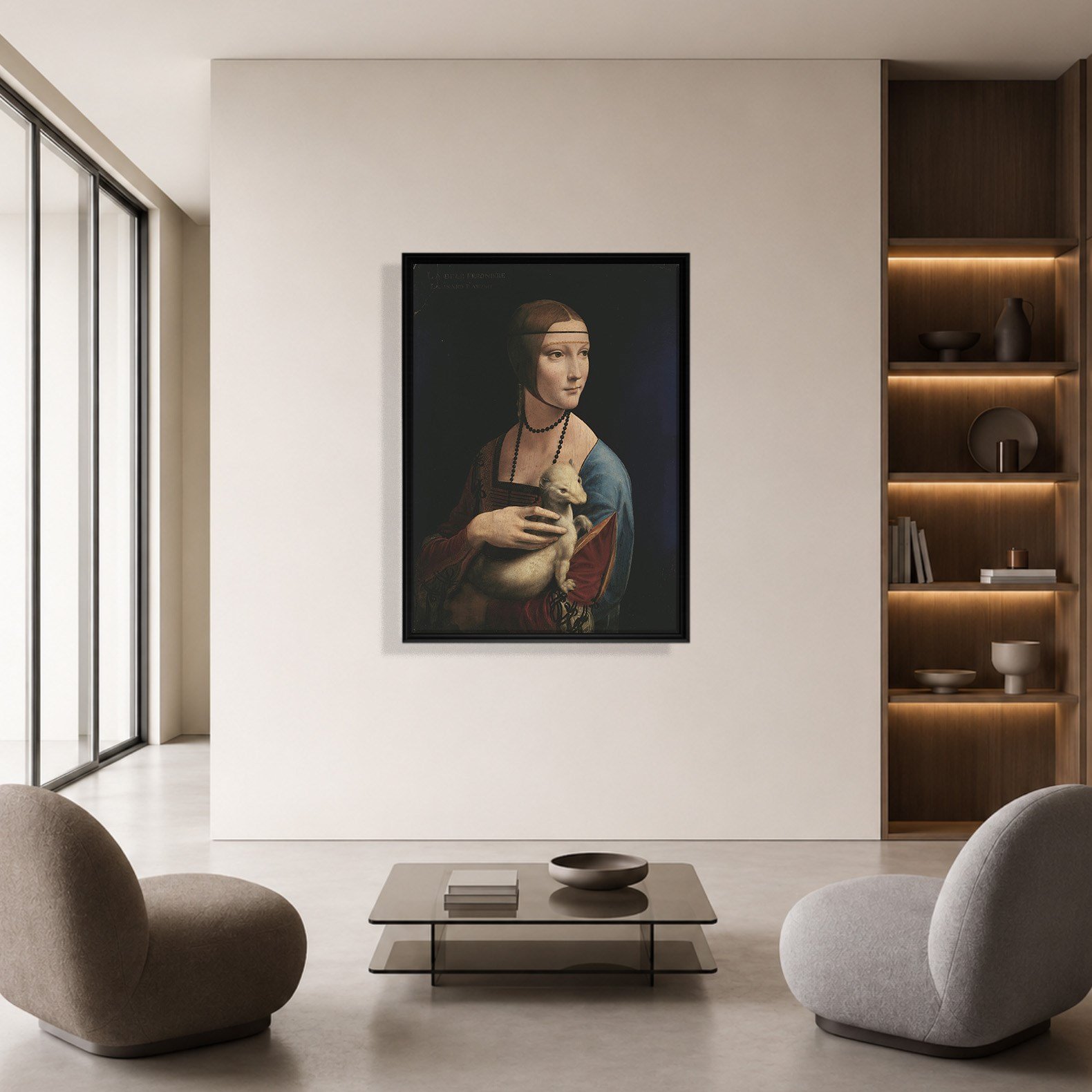 Kakımlı Kadın Kanvas Tablo – Leonardo da Vinci Lady with an Ermine Klasik Sanat Eseri
