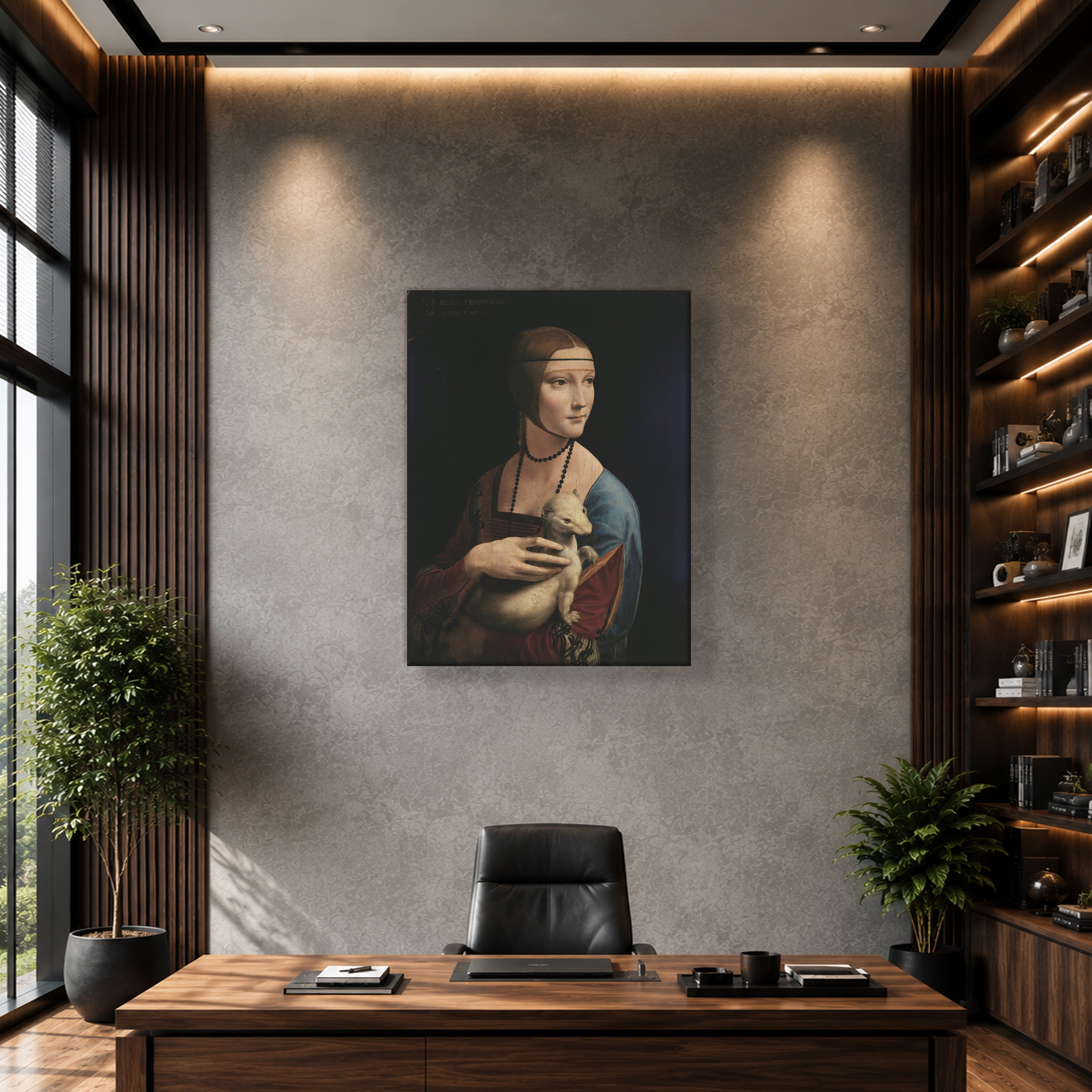Kakımlı Kadın Kanvas Tablo – Leonardo da Vinci Lady with an Ermine Klasik Sanat Eseri