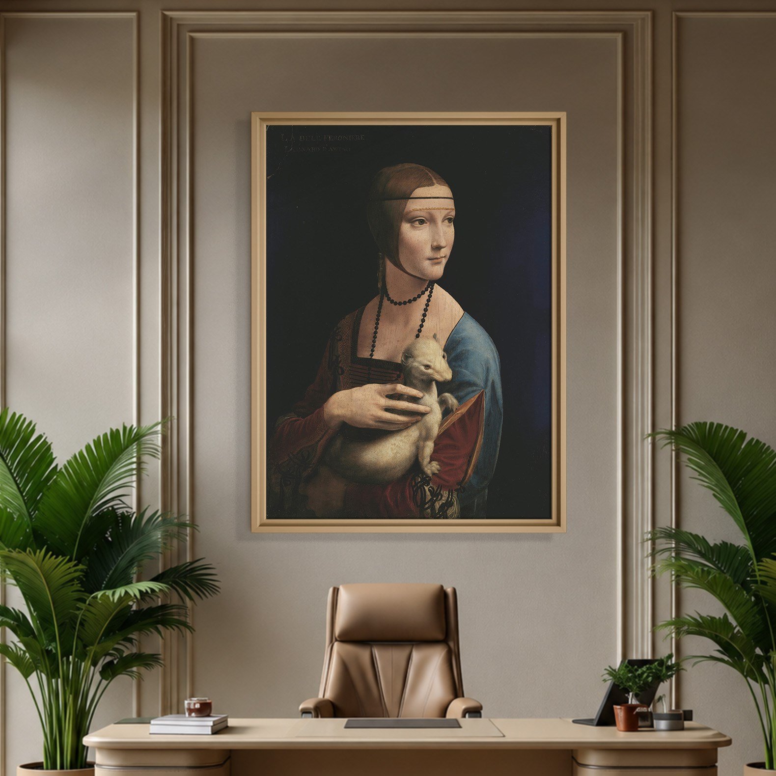 Kakımlı Kadın Kanvas Tablo – Leonardo da Vinci Lady with an Ermine Klasik Sanat Eseri