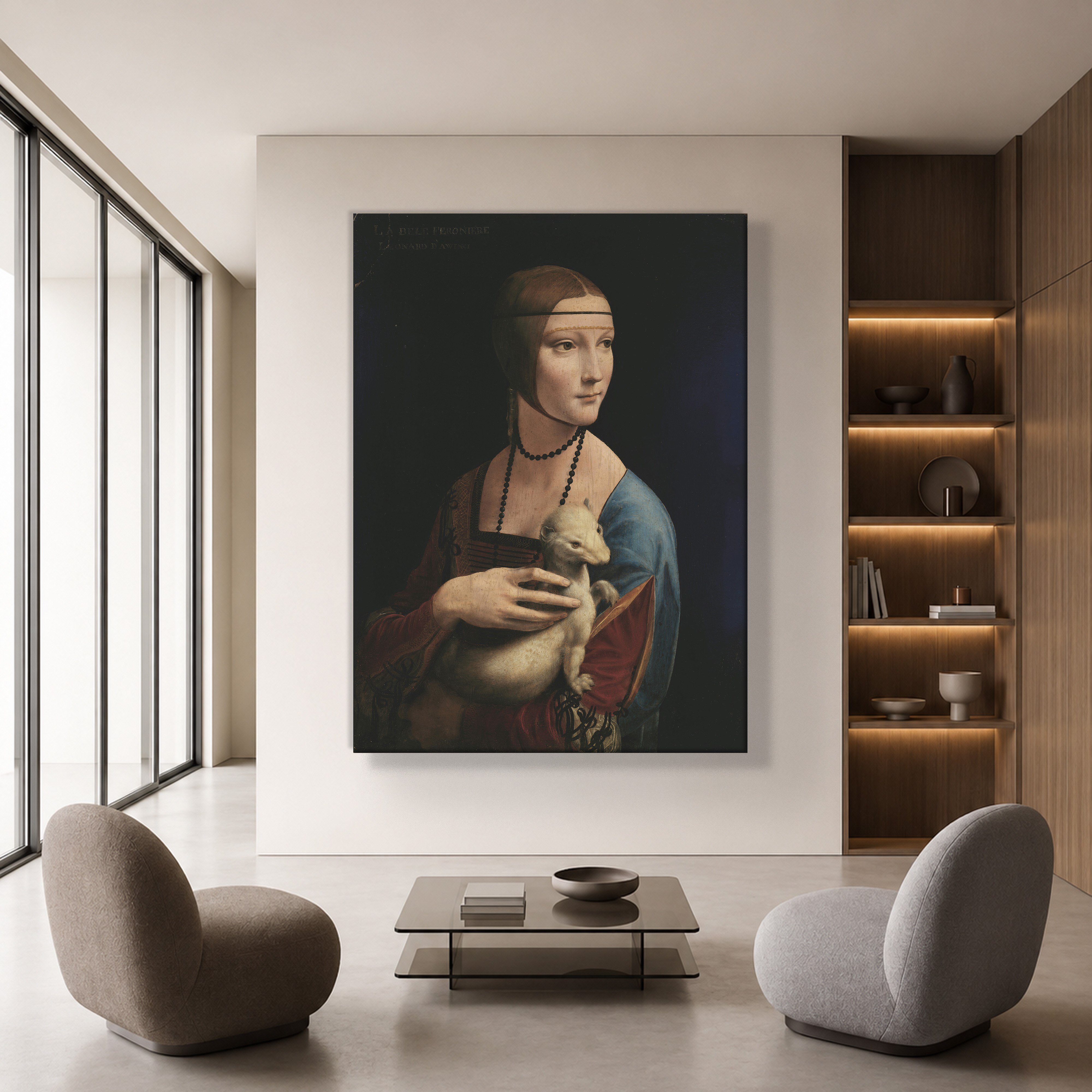 Kakımlı Kadın Kanvas Tablo – Leonardo da Vinci Lady with an Ermine Klasik Sanat Eseri