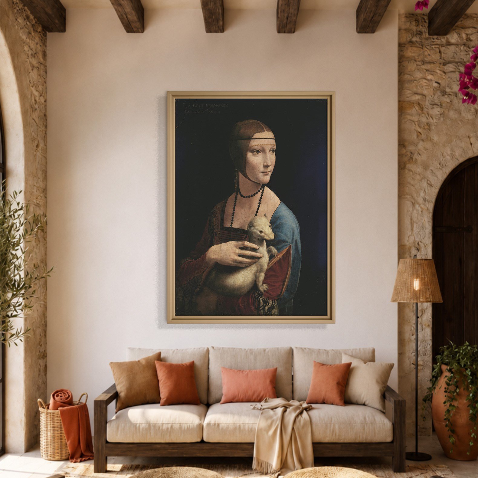 Kakımlı Kadın Kanvas Tablo – Leonardo da Vinci Lady with an Ermine Klasik Sanat Eseri