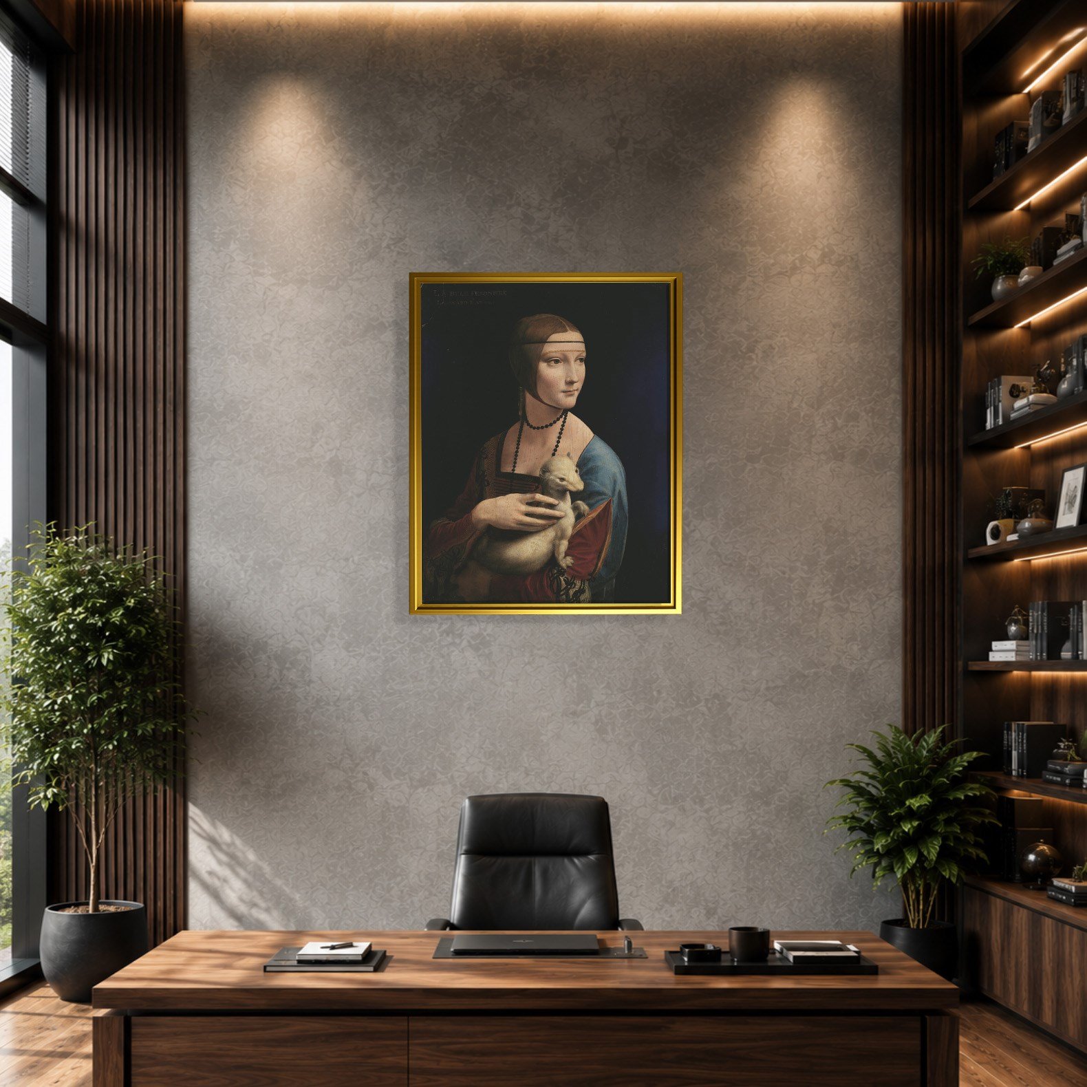 Kakımlı Kadın Kanvas Tablo – Leonardo da Vinci Lady with an Ermine Klasik Sanat Eseri