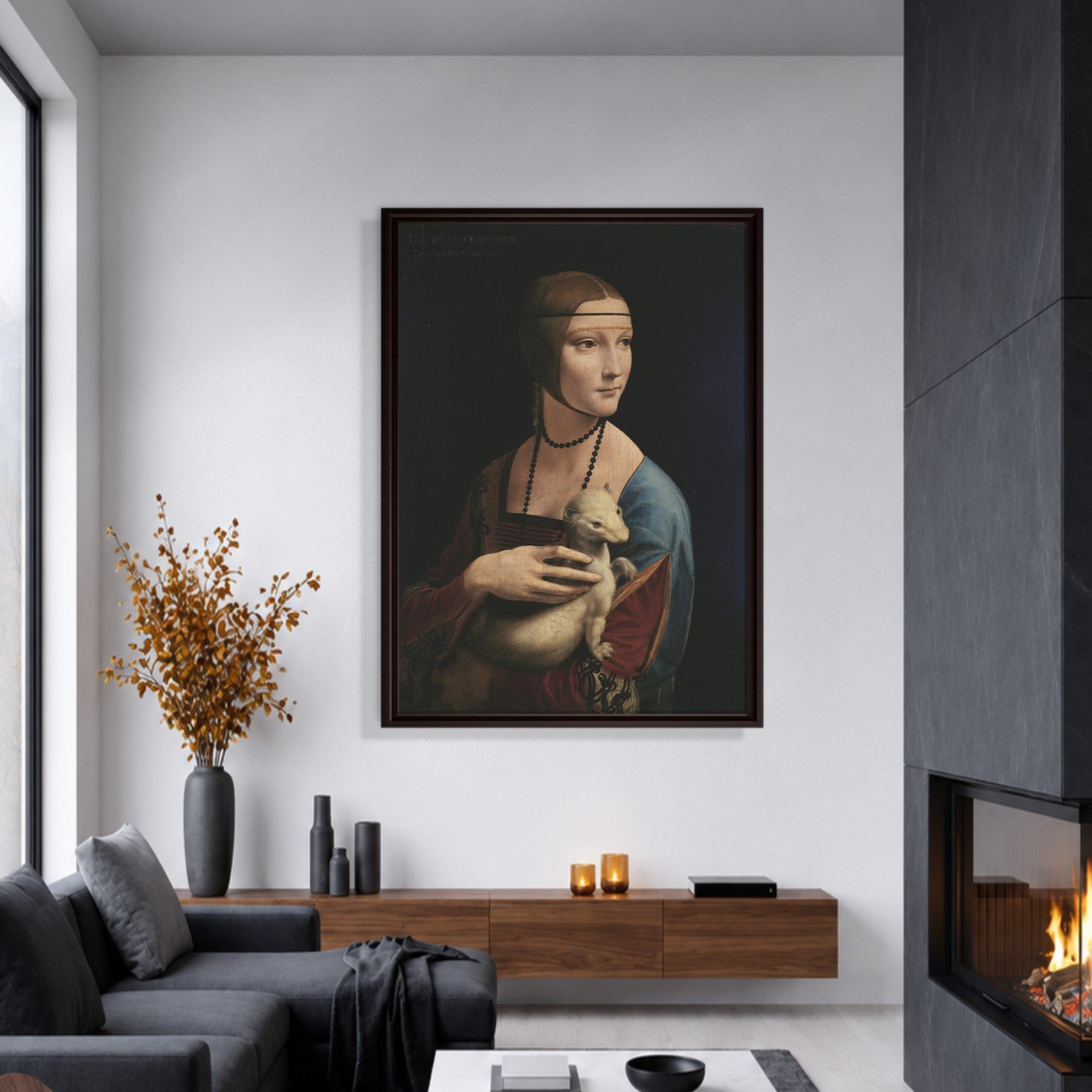 Kakımlı Kadın Kanvas Tablo – Leonardo da Vinci Lady with an Ermine Klasik Sanat Eseri