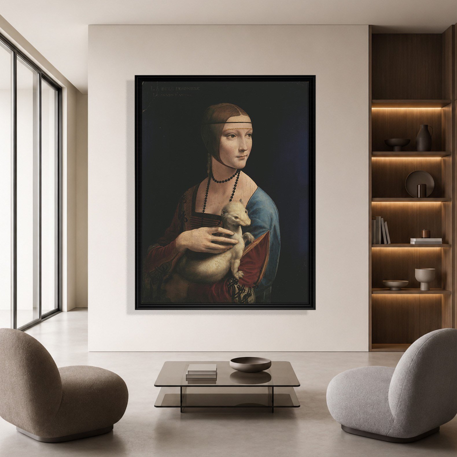 Kakımlı Kadın Kanvas Tablo – Leonardo da Vinci Lady with an Ermine Klasik Sanat Eseri