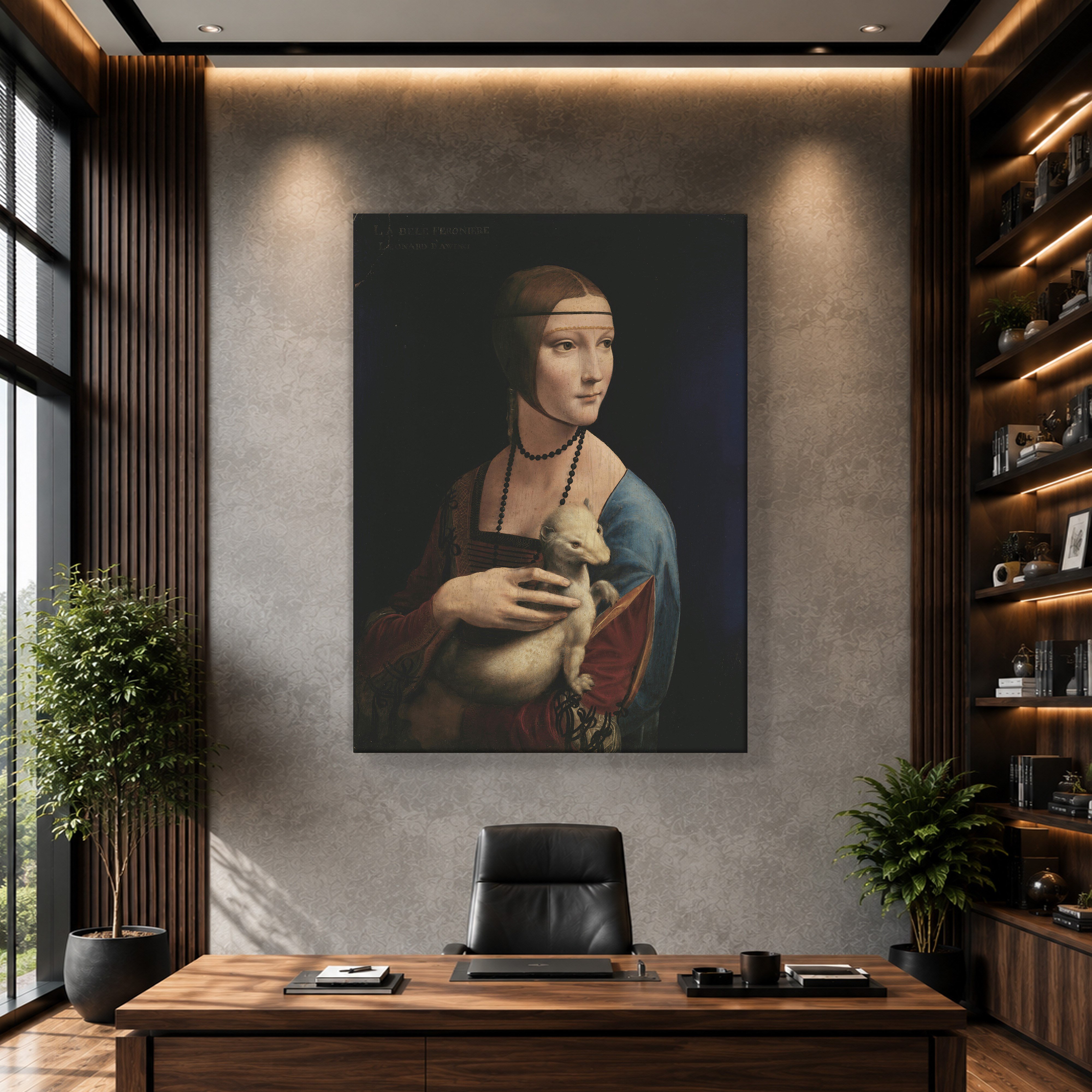 Kakımlı Kadın Kanvas Tablo – Leonardo da Vinci Lady with an Ermine Klasik Sanat Eseri