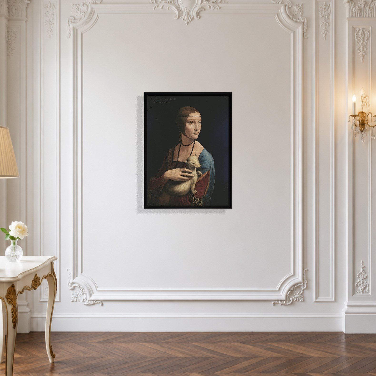 Kakımlı Kadın Kanvas Tablo – Leonardo da Vinci Lady with an Ermine Klasik Sanat Eseri