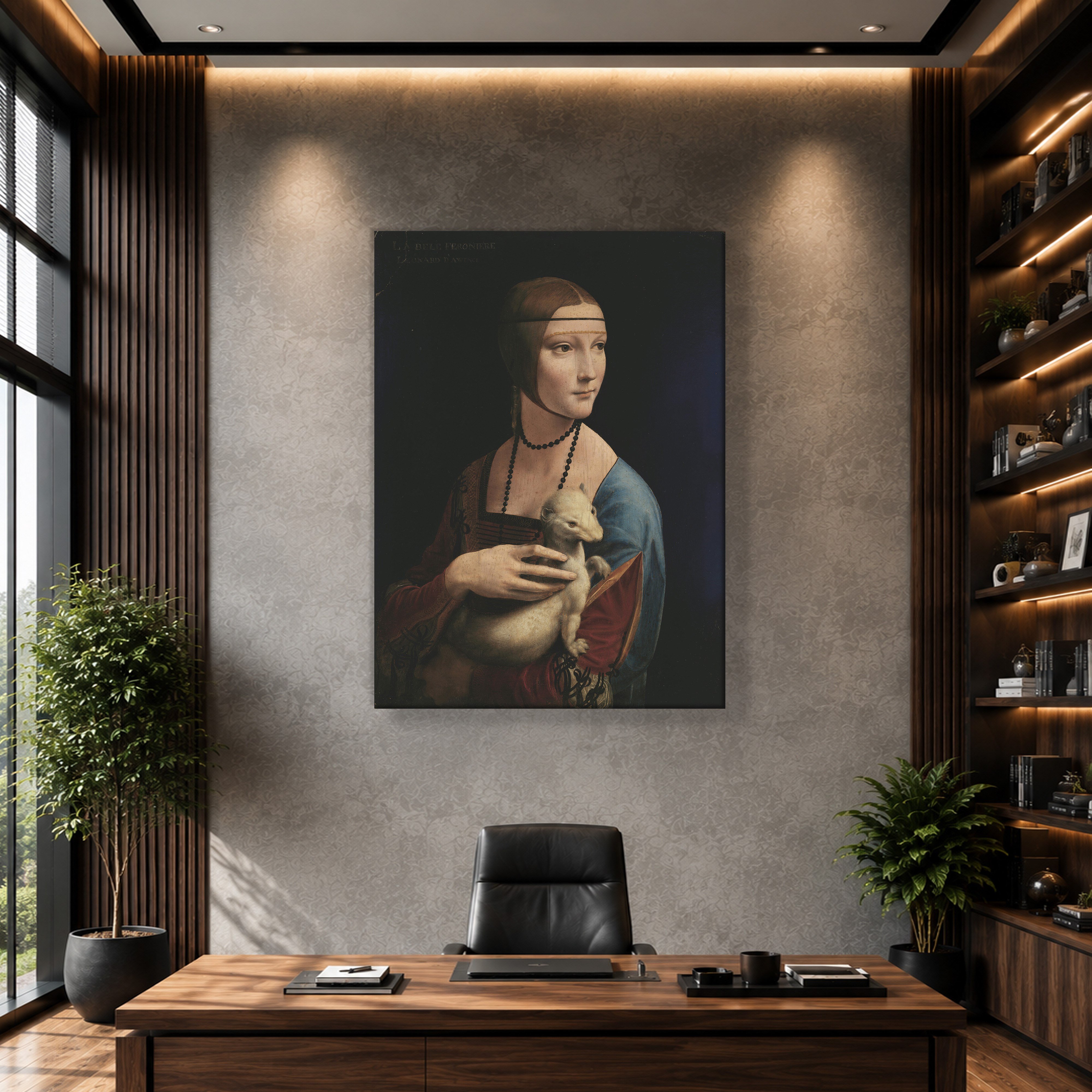 Kakımlı Kadın Kanvas Tablo – Leonardo da Vinci Lady with an Ermine Klasik Sanat Eseri