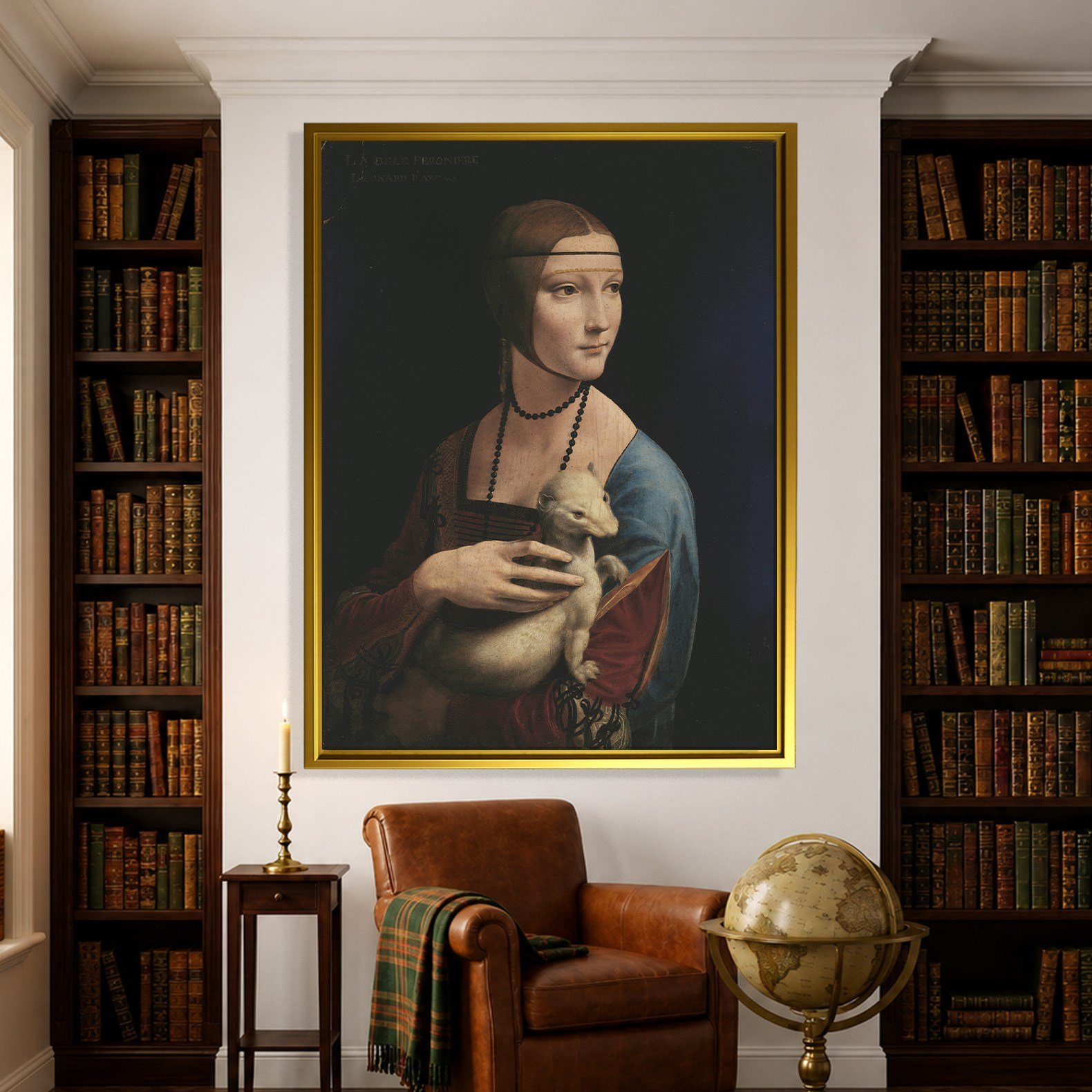 Kakımlı Kadın Kanvas Tablo – Leonardo da Vinci Lady with an Ermine Klasik Sanat Eseri