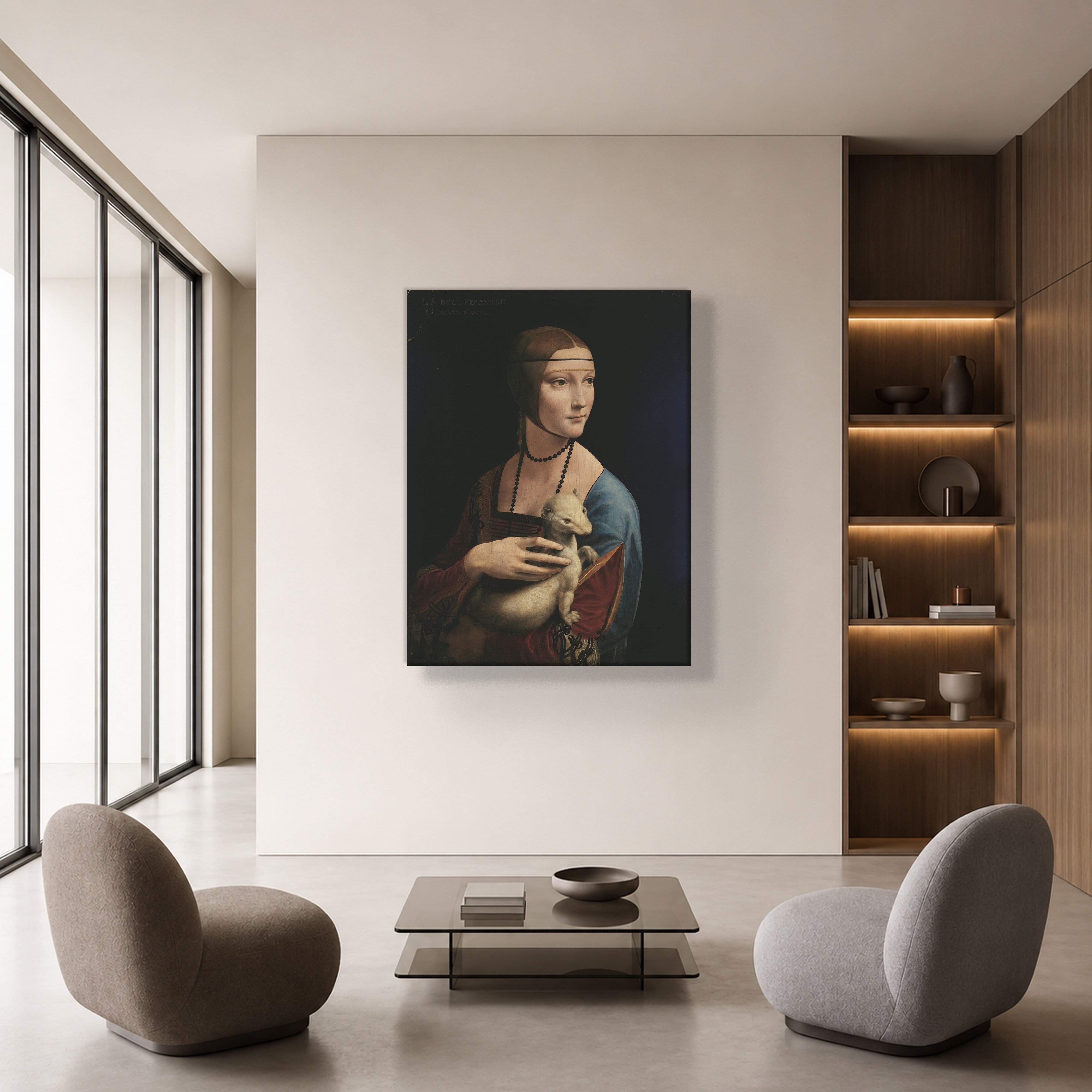 Kakımlı Kadın Kanvas Tablo – Leonardo da Vinci Lady with an Ermine Klasik Sanat Eseri