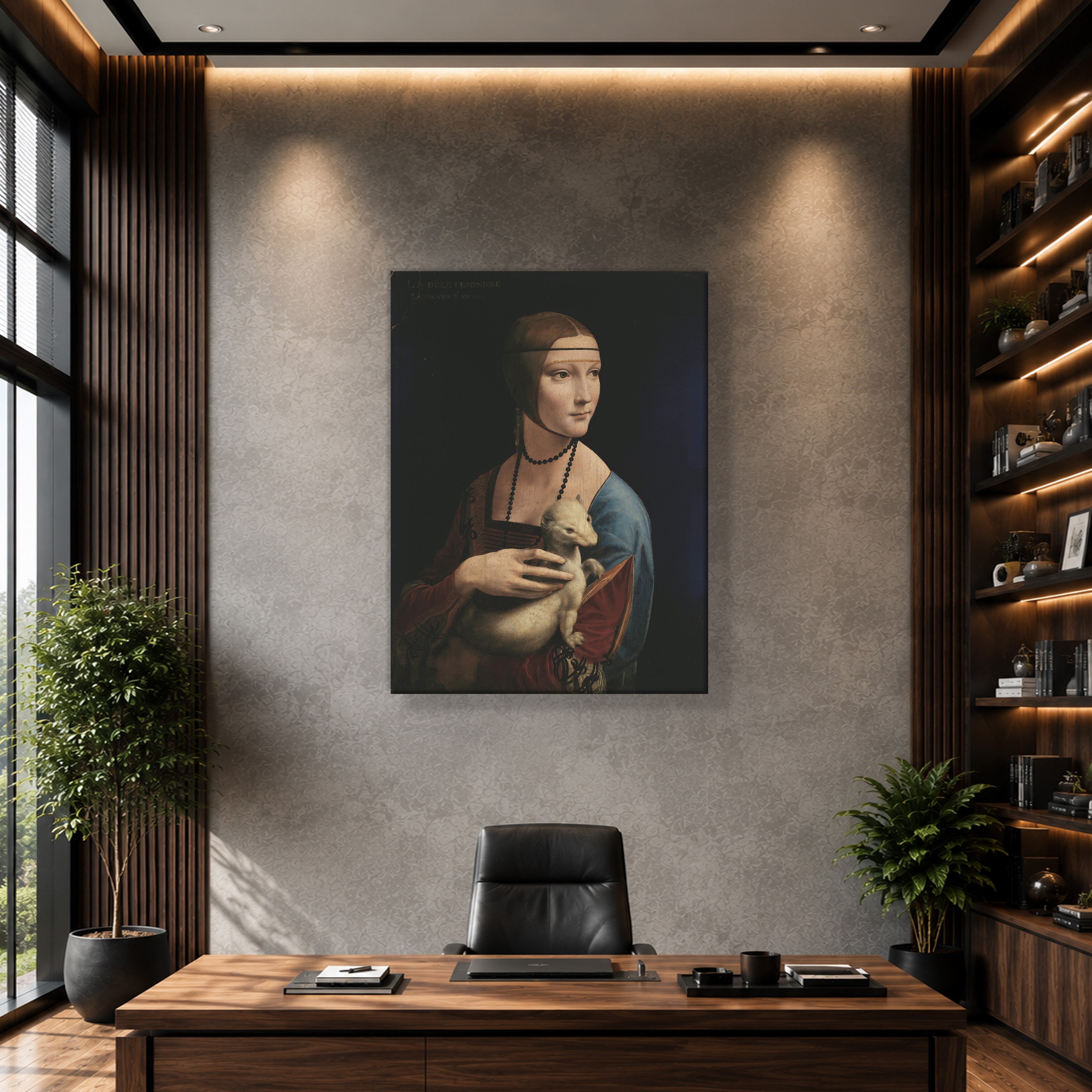 Kakımlı Kadın Kanvas Tablo – Leonardo da Vinci Lady with an Ermine Klasik Sanat Eseri