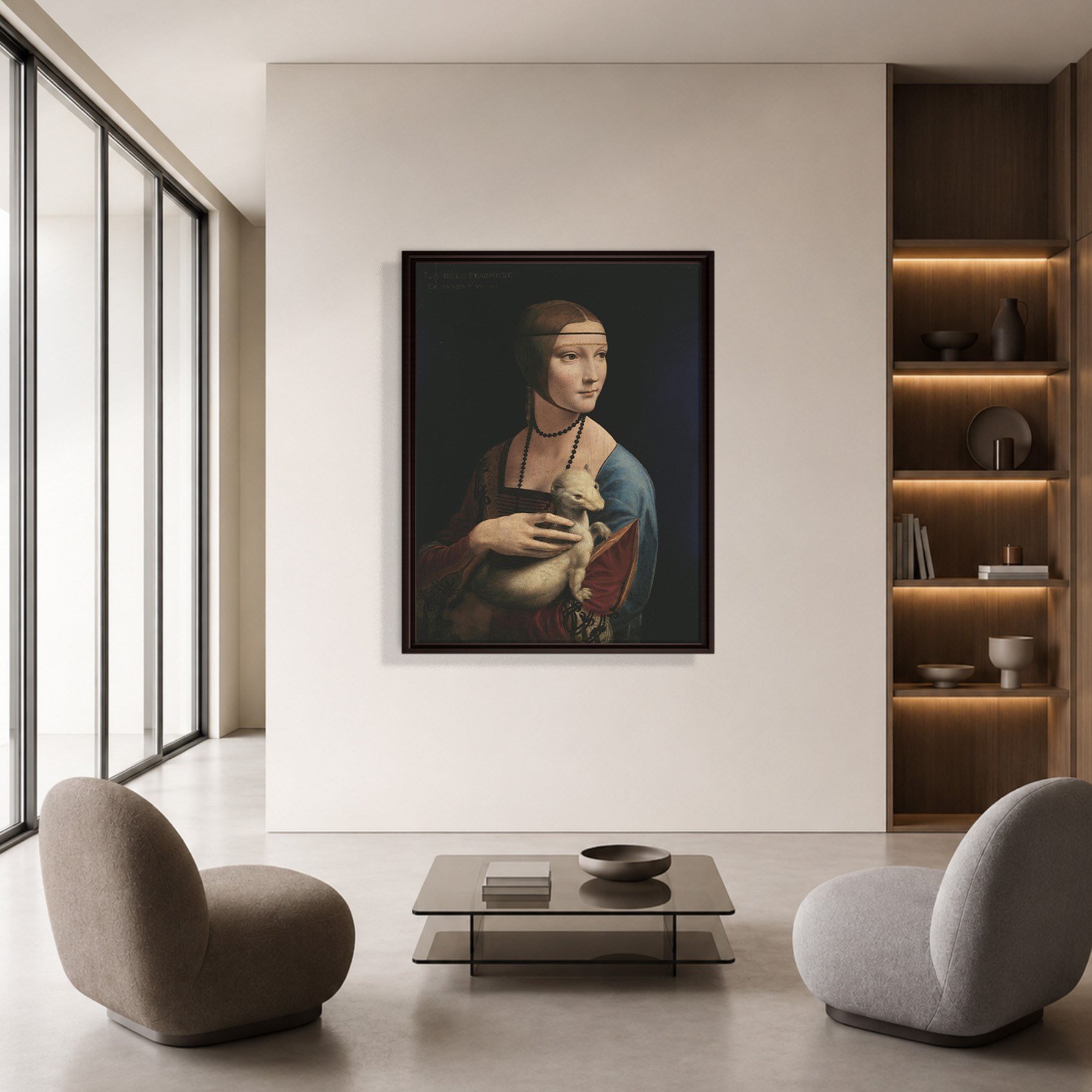 Kakımlı Kadın Kanvas Tablo – Leonardo da Vinci Lady with an Ermine Klasik Sanat Eseri