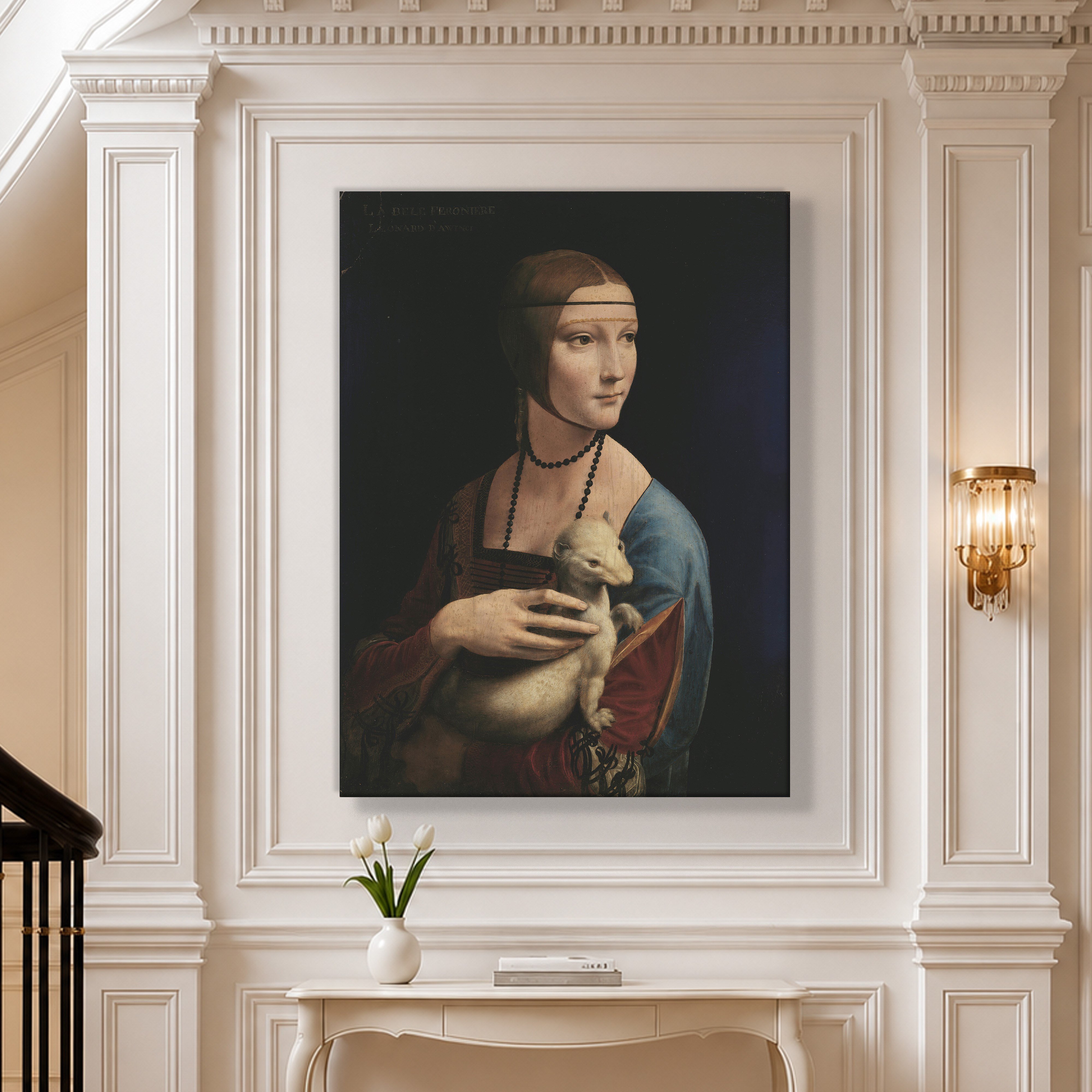 Kakımlı Kadın Kanvas Tablo – Leonardo da Vinci Lady with an Ermine Klasik Sanat Eseri