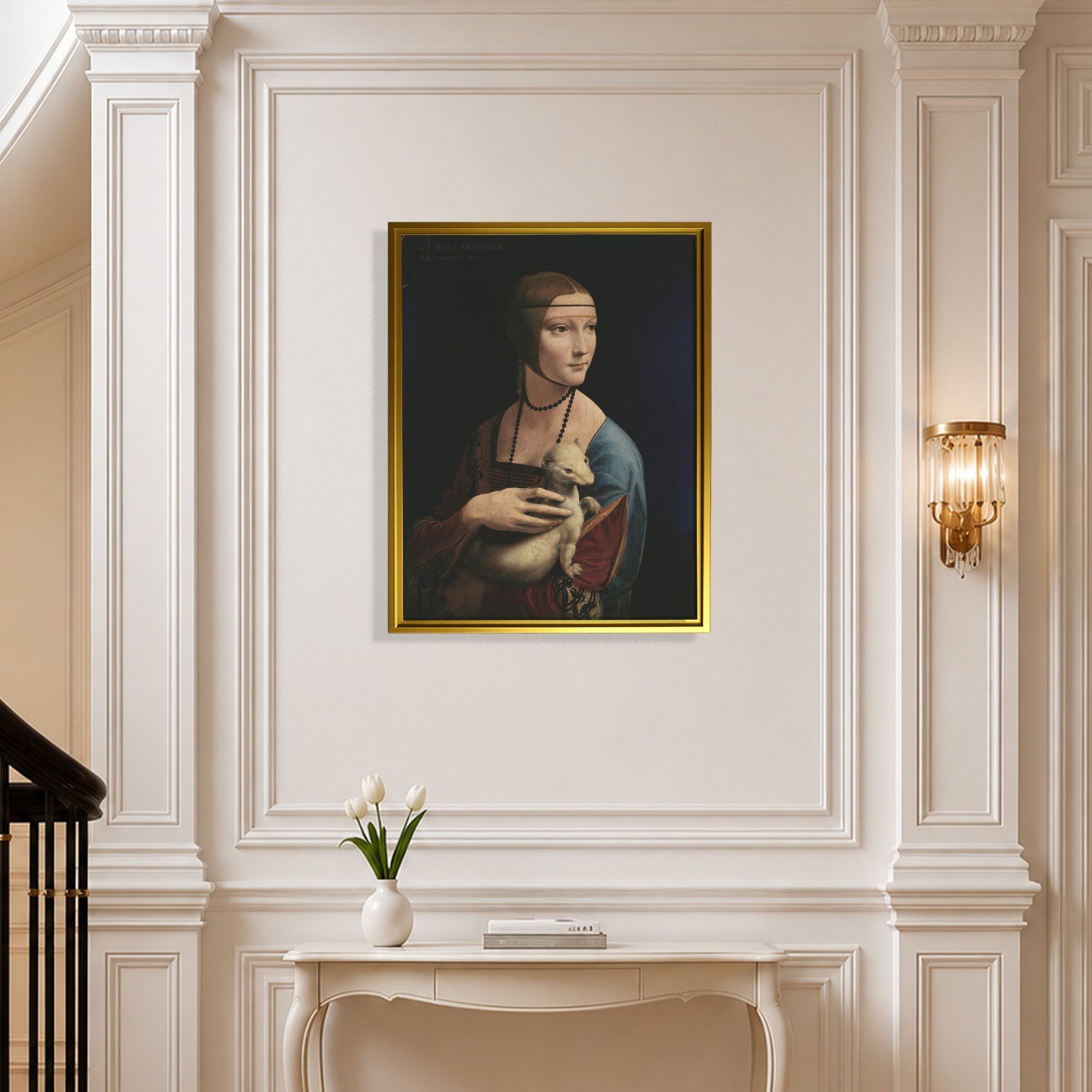Kakımlı Kadın Kanvas Tablo – Leonardo da Vinci Lady with an Ermine Klasik Sanat Eseri