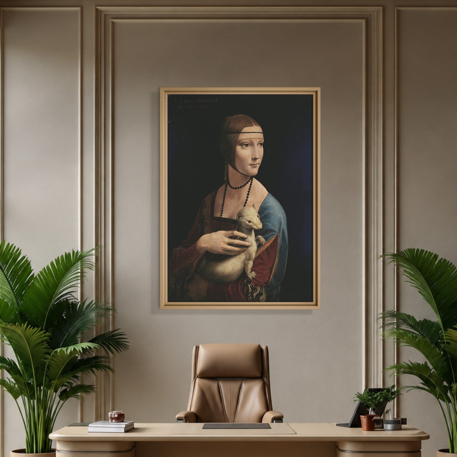 Kakımlı Kadın Kanvas Tablo – Leonardo da Vinci Lady with an Ermine Klasik Sanat Eseri