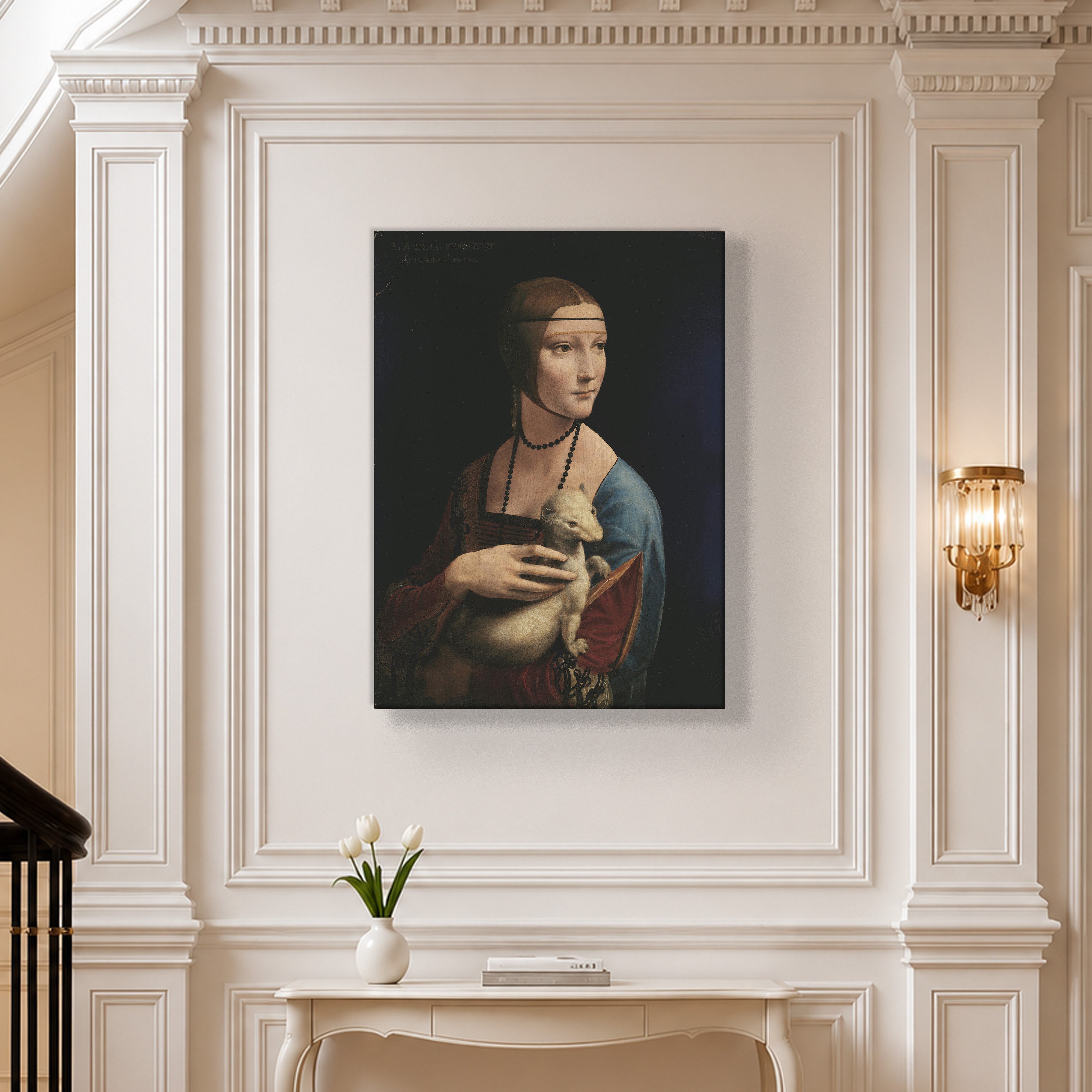 Kakımlı Kadın Kanvas Tablo – Leonardo da Vinci Lady with an Ermine Klasik Sanat Eseri