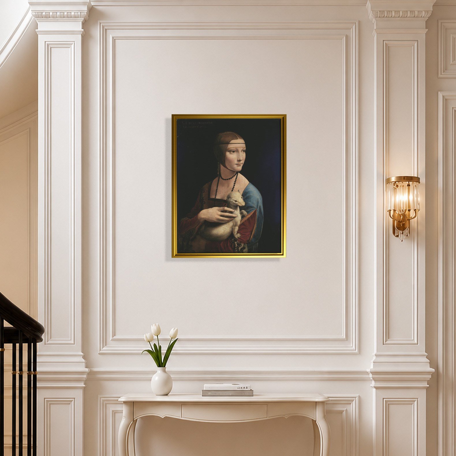 Kakımlı Kadın Kanvas Tablo – Leonardo da Vinci Lady with an Ermine Klasik Sanat Eseri