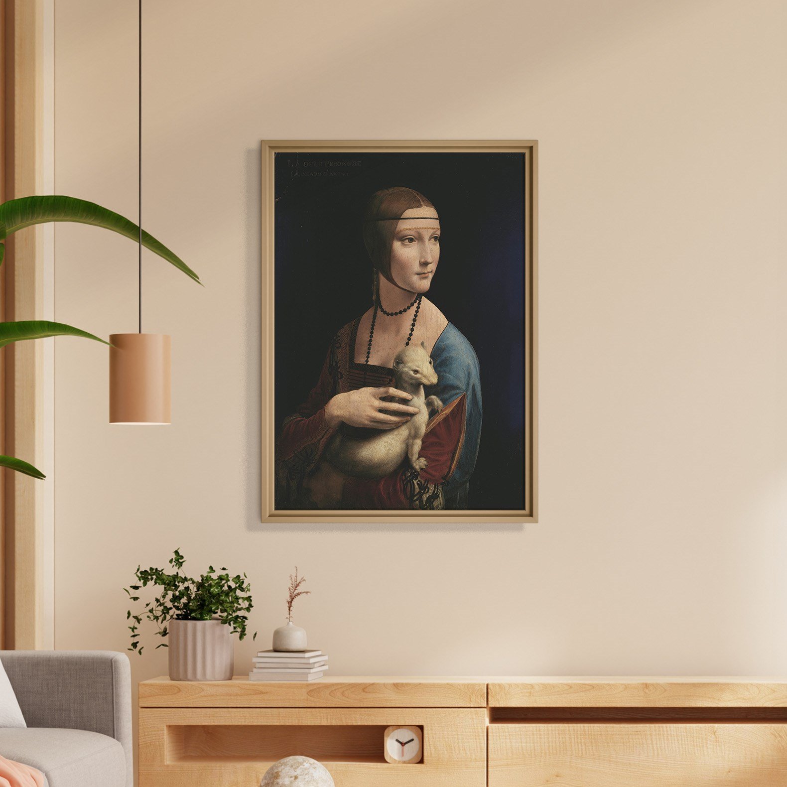 Kakımlı Kadın Kanvas Tablo – Leonardo da Vinci Lady with an Ermine Klasik Sanat Eseri