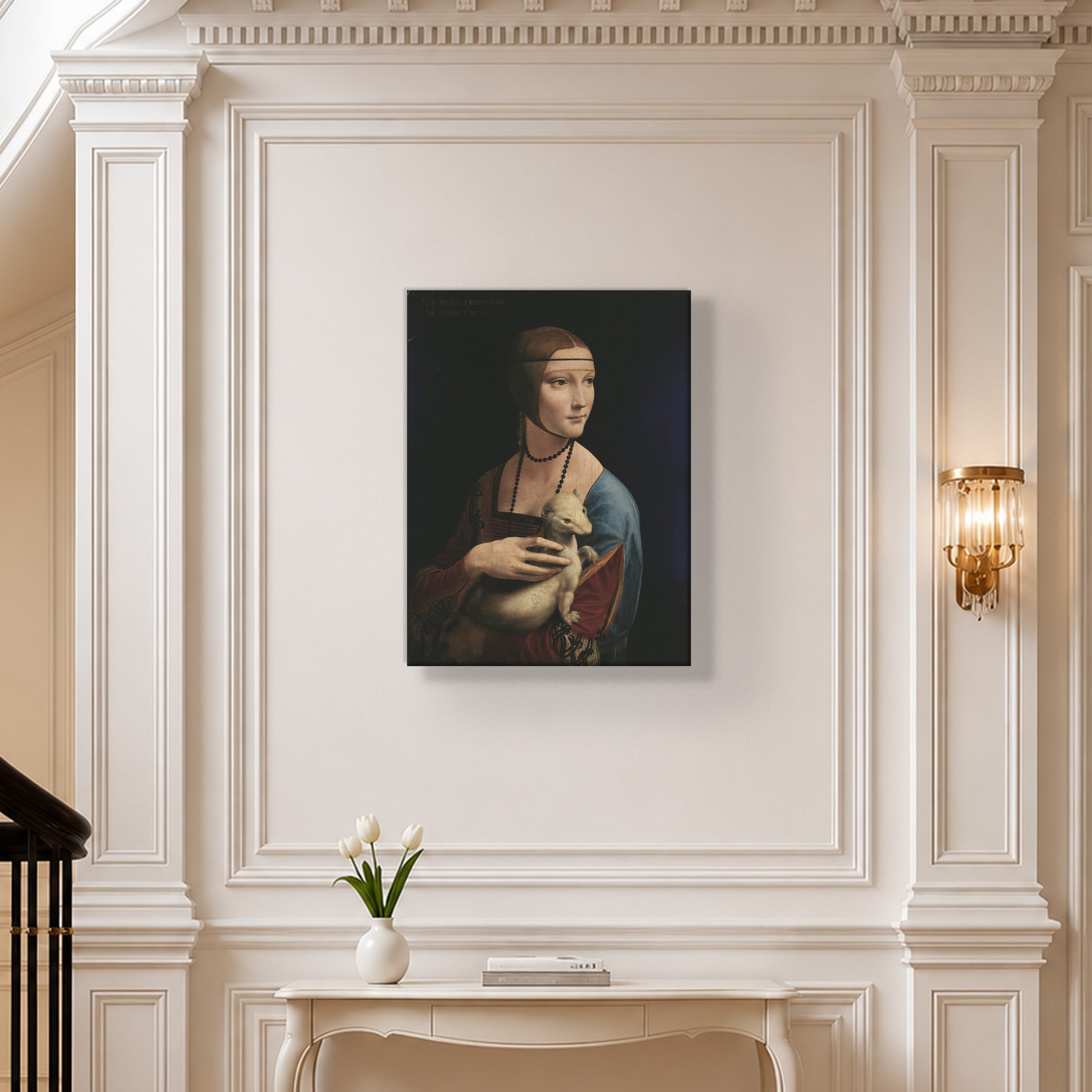 Kakımlı Kadın Kanvas Tablo – Leonardo da Vinci Lady with an Ermine Klasik Sanat Eseri