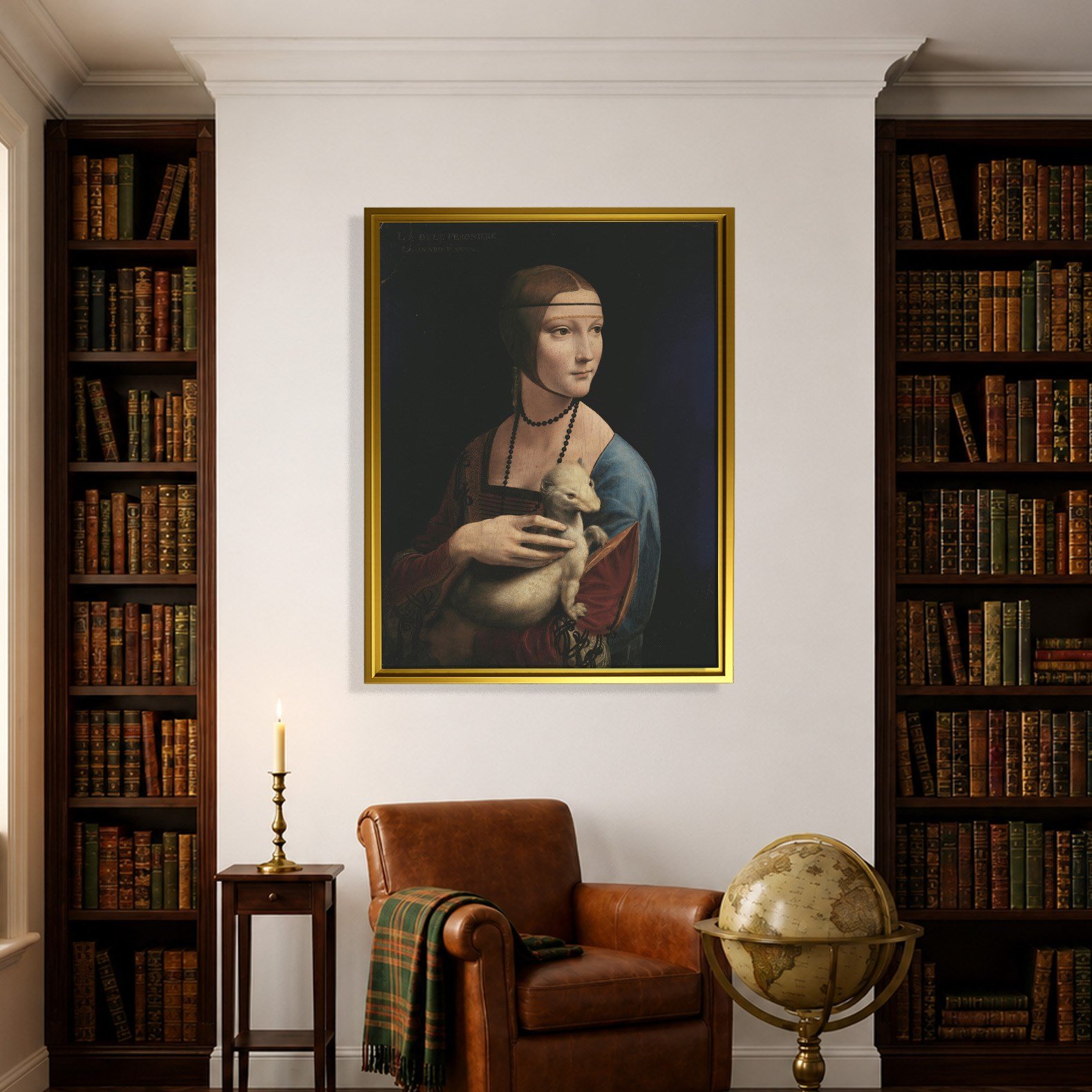 Kakımlı Kadın Kanvas Tablo – Leonardo da Vinci Lady with an Ermine Klasik Sanat Eseri