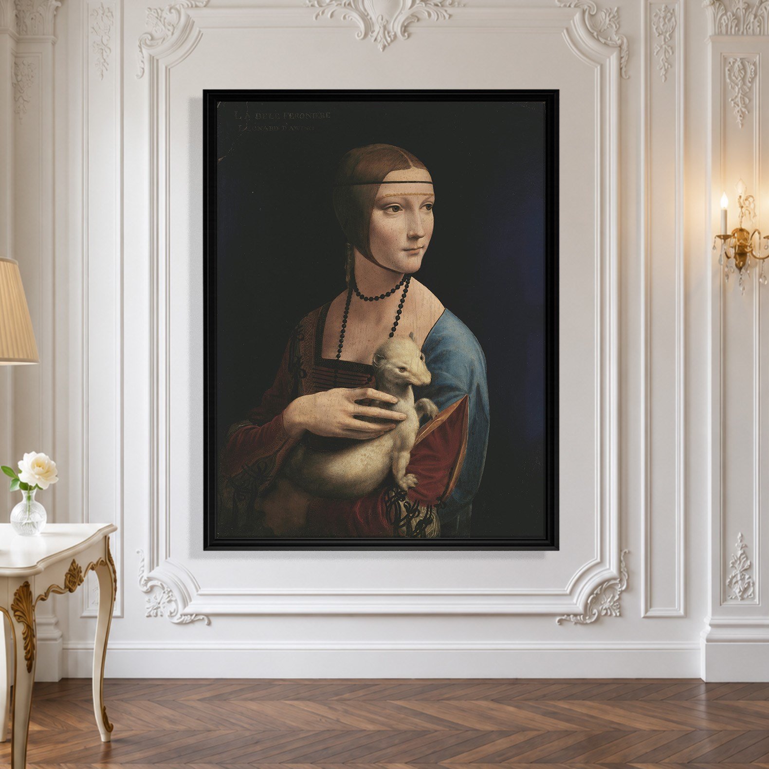 Kakımlı Kadın Kanvas Tablo – Leonardo da Vinci Lady with an Ermine Klasik Sanat Eseri