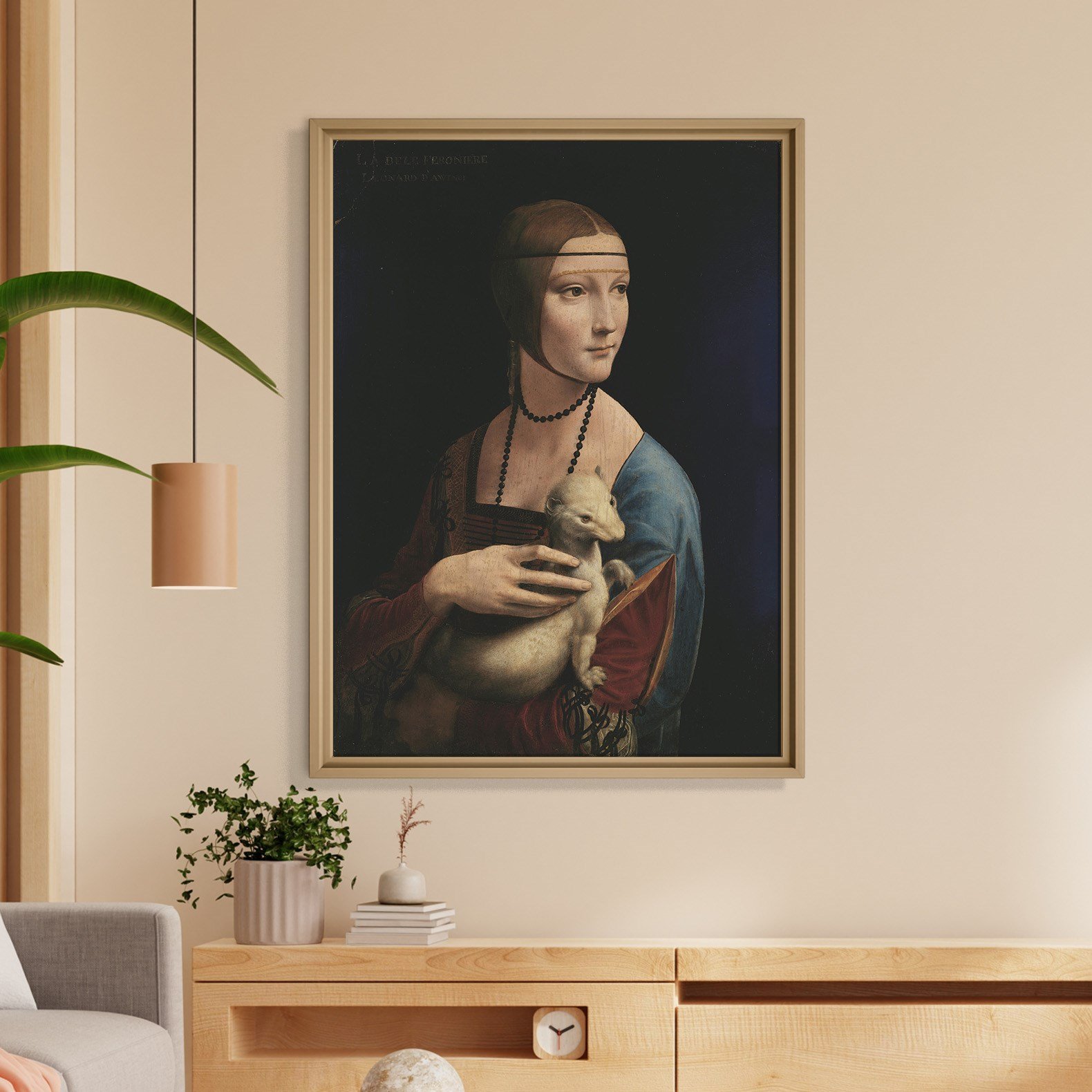 Kakımlı Kadın Kanvas Tablo – Leonardo da Vinci Lady with an Ermine Klasik Sanat Eseri