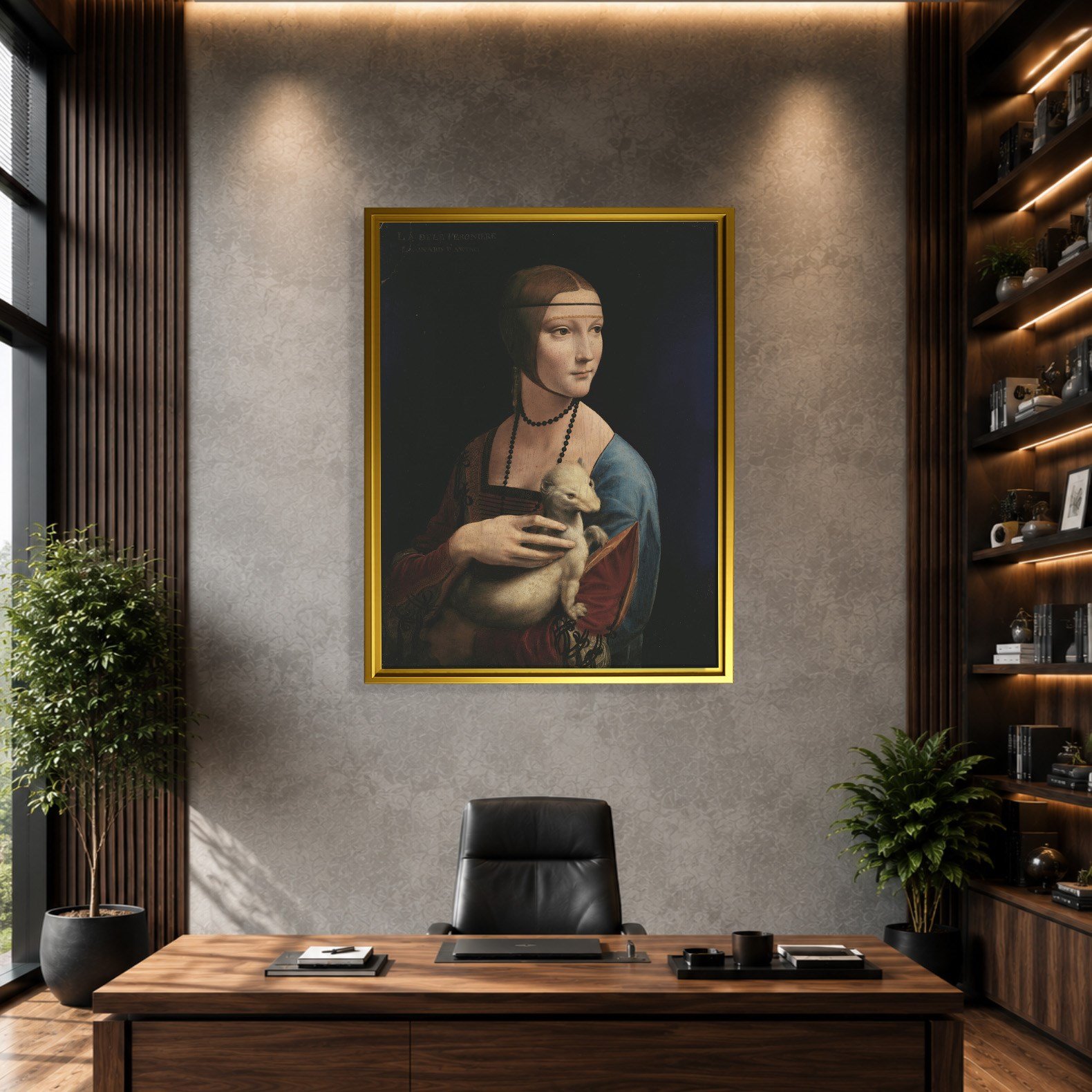 Kakımlı Kadın Kanvas Tablo – Leonardo da Vinci Lady with an Ermine Klasik Sanat Eseri